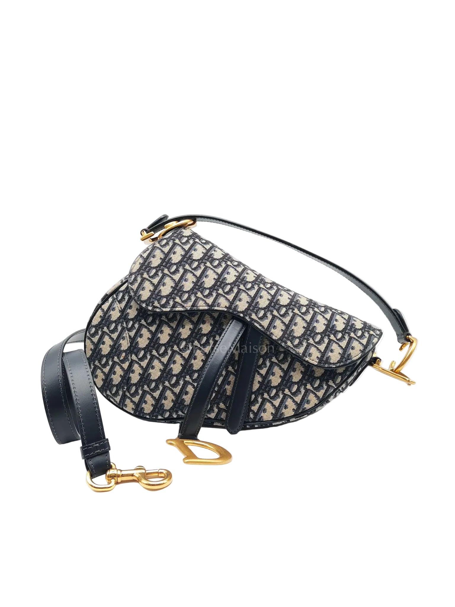 Saddle Bag Medium in Blue Oblique Jacquard Canvas & Gold Hardware | Purse Maison Luxury Bags Shop