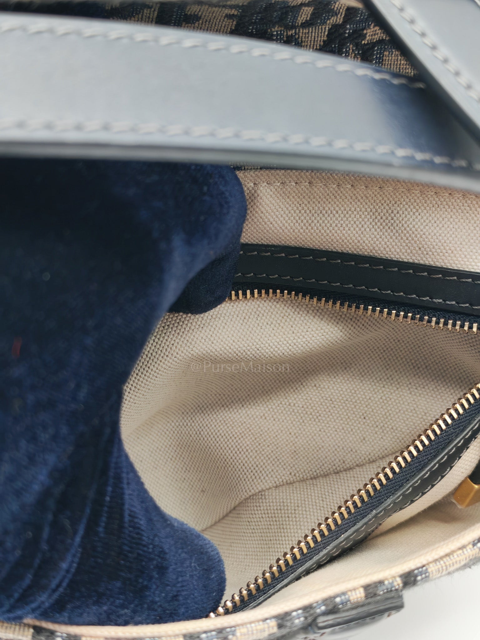 Saddle Bag Medium in Blue Oblique Jacquard Canvas & Gold Hardware | Purse Maison Luxury Bags Shop