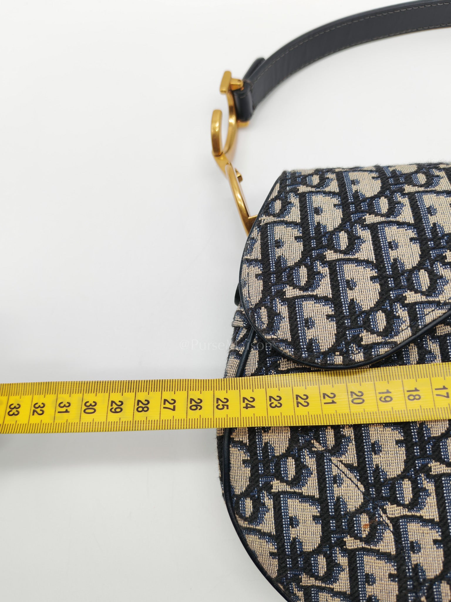 Saddle Bag Medium in Blue Oblique Jacquard Canvas & Gold Hardware | Purse Maison Luxury Bags Shop