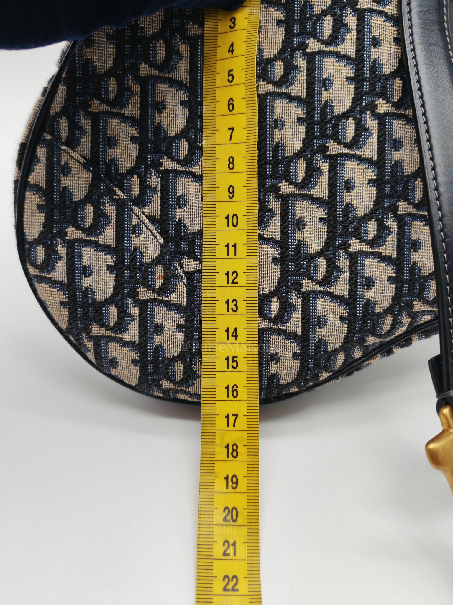 Saddle Bag Medium in Blue Oblique Jacquard Canvas & Gold Hardware | Purse Maison Luxury Bags Shop