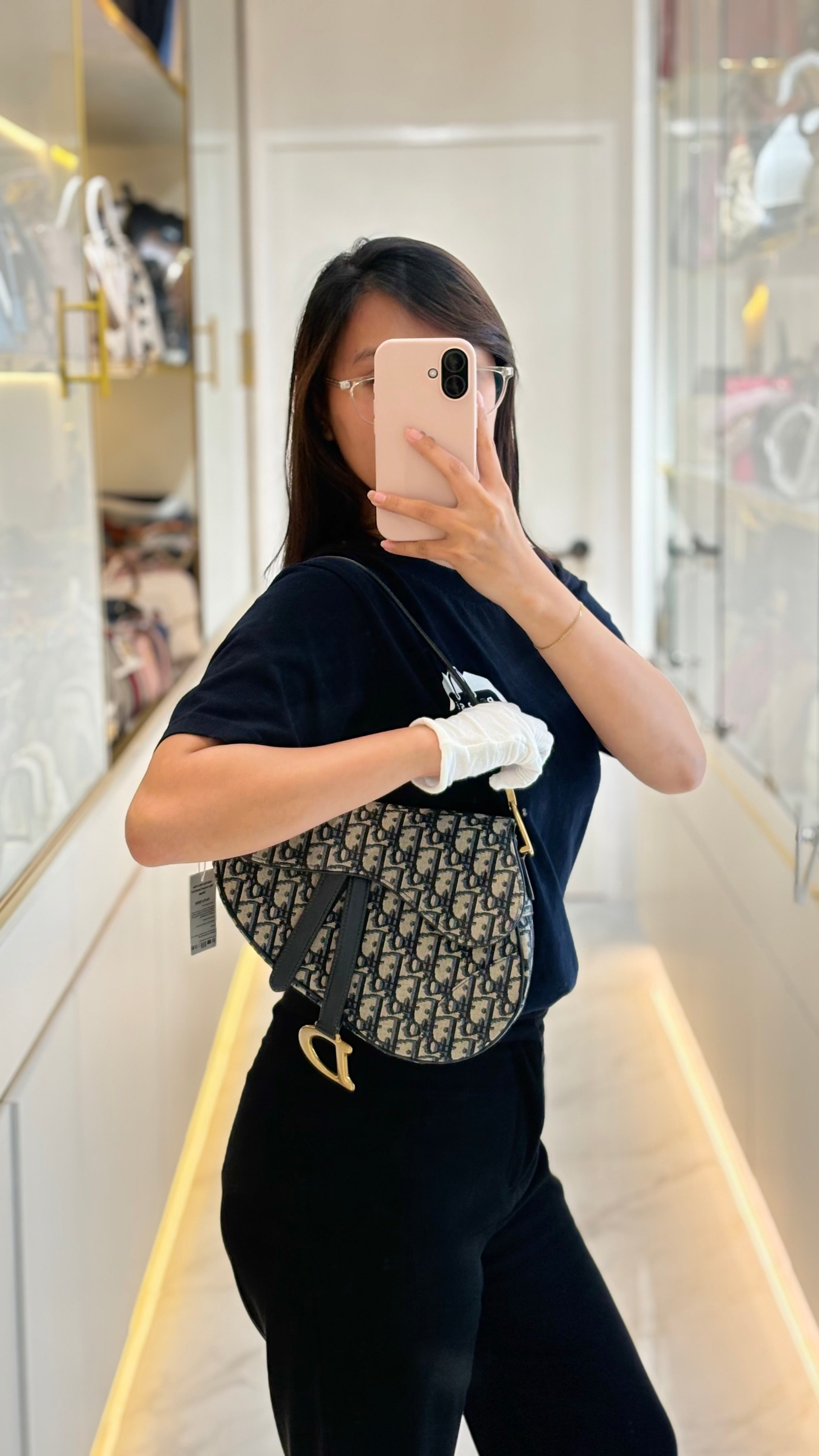 Saddle Bag Medium in Blue Oblique Jacquard Canvas & Gold Hardware | Purse Maison Luxury Bags Shop