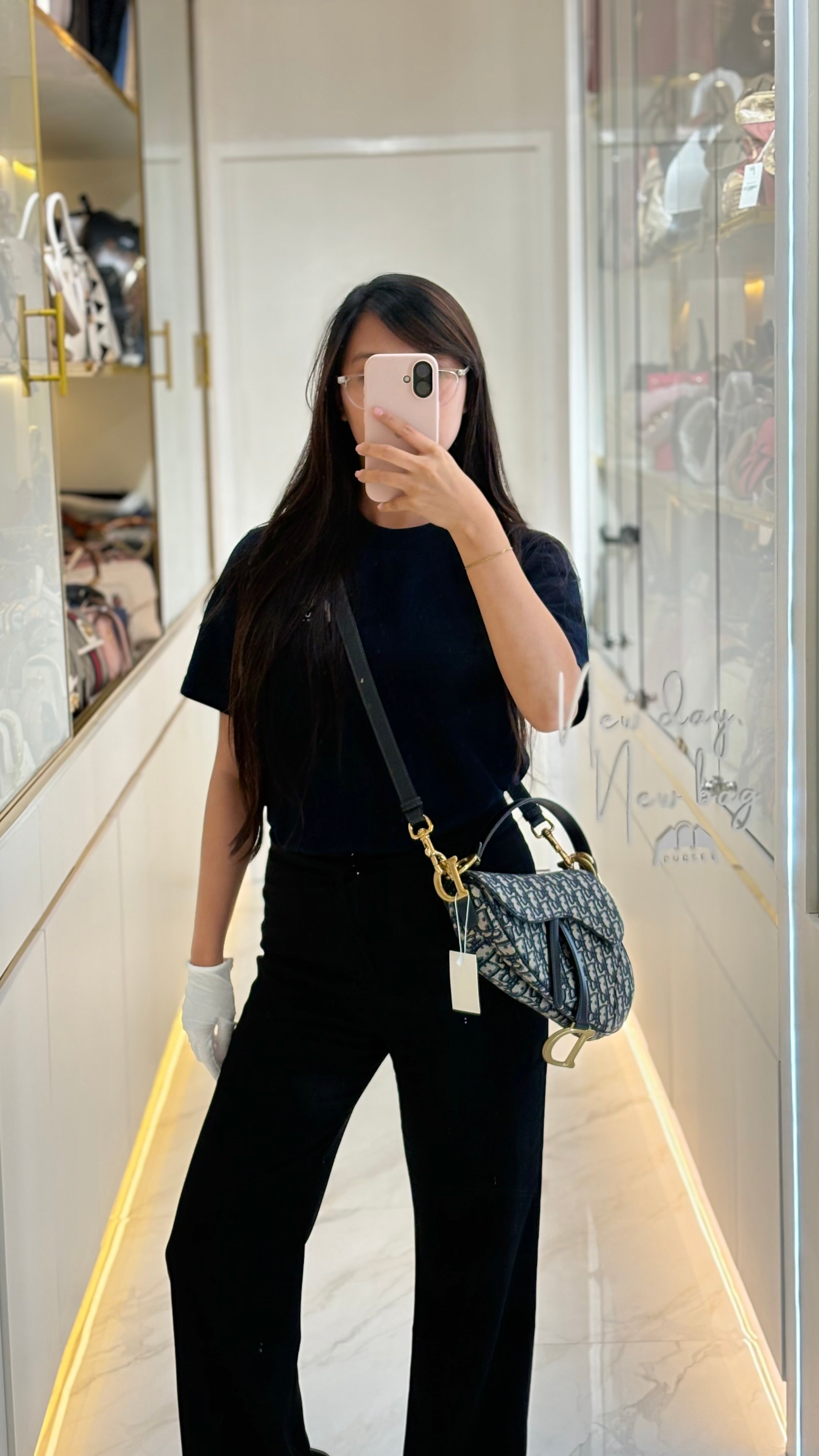 Saddle Bag Medium in Blue Oblique Jacquard Canvas & Gold Hardware | Purse Maison Luxury Bags Shop