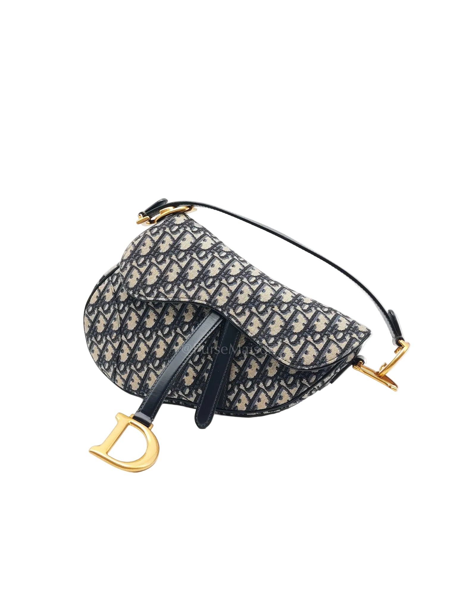 Saddle Bag Medium in Blue Oblique Jacquard Canvas & Gold Hardware | Purse Maison Luxury Bags Shop