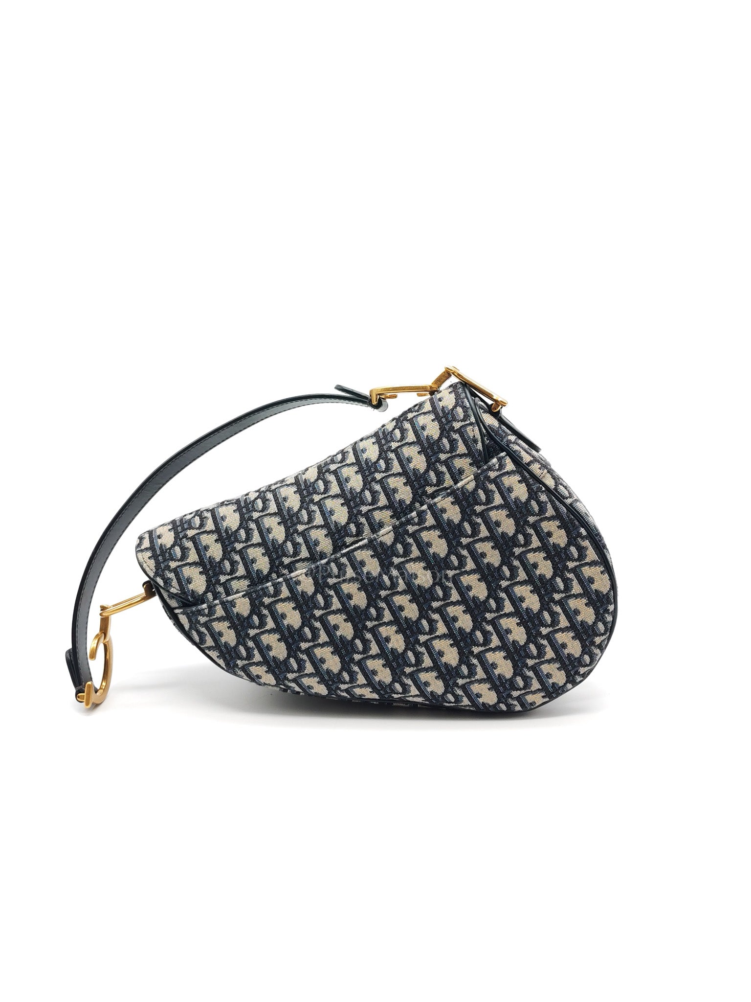 Saddle Bag Medium in Blue Oblique Jacquard Canvas & Gold Hardware | Purse Maison Luxury Bags Shop