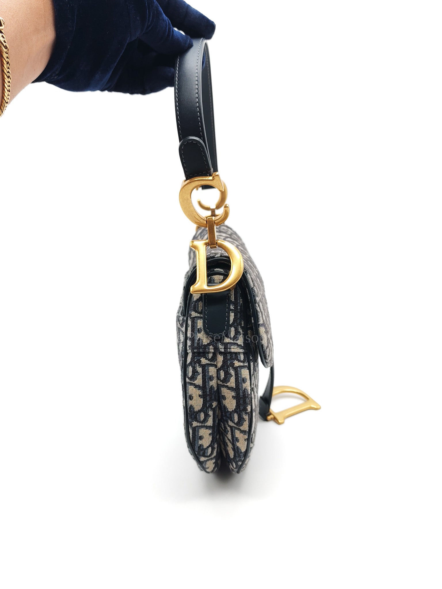 Saddle Bag Medium in Blue Oblique Jacquard Canvas & Gold Hardware | Purse Maison Luxury Bags Shop