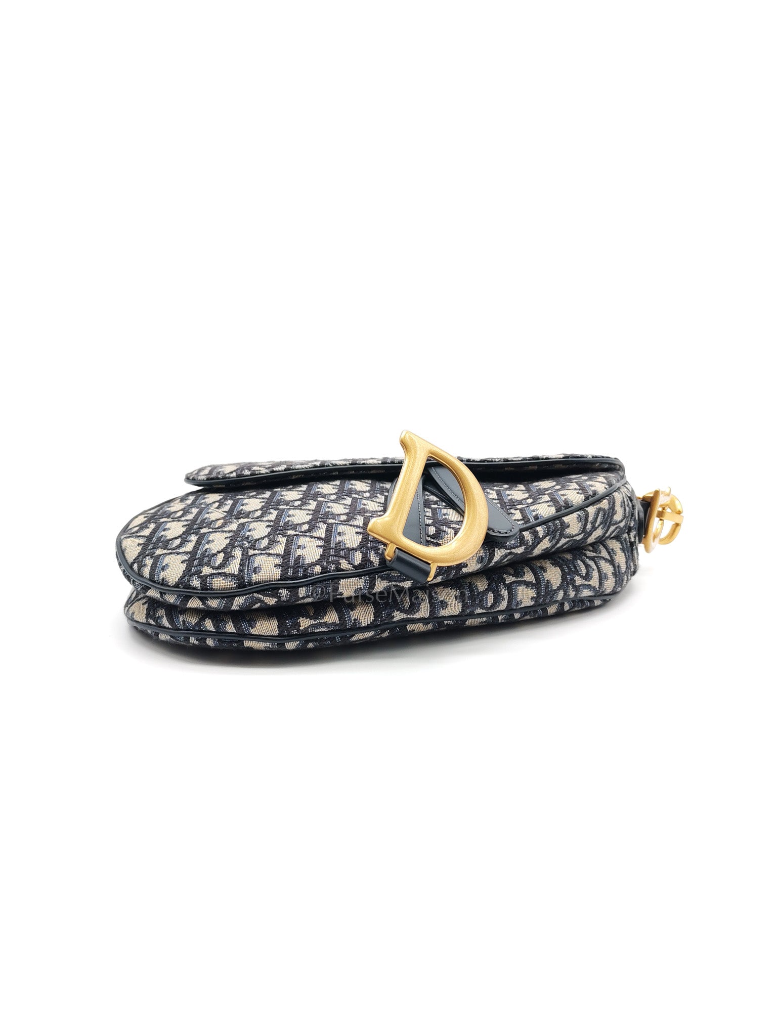 Saddle Bag Medium in Blue Oblique Jacquard Canvas & Gold Hardware | Purse Maison Luxury Bags Shop