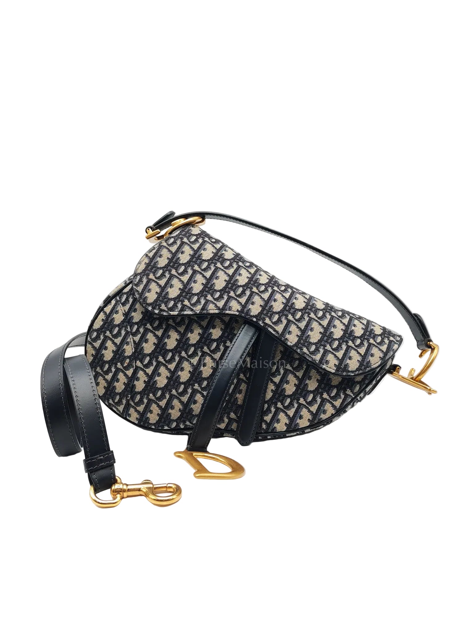 Saddle Bag Medium in Blue Oblique Jacquard Canvas & Gold Hardware | Purse Maison Luxury Bags Shop