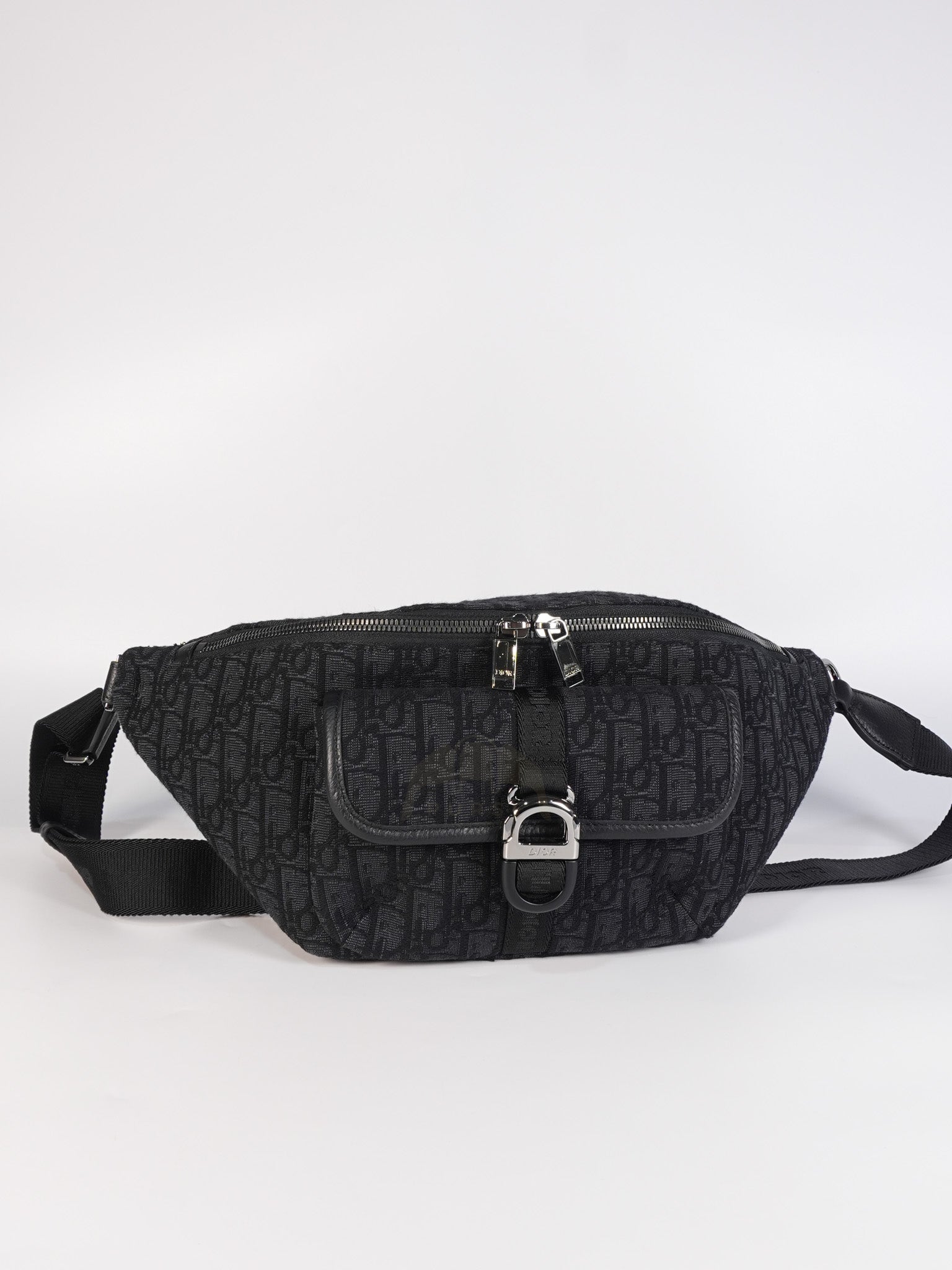 Saddle Belt Bag in Oblique Jacquard Canvas in So Black Hardware | Purse Maison Luxury Bags Shop