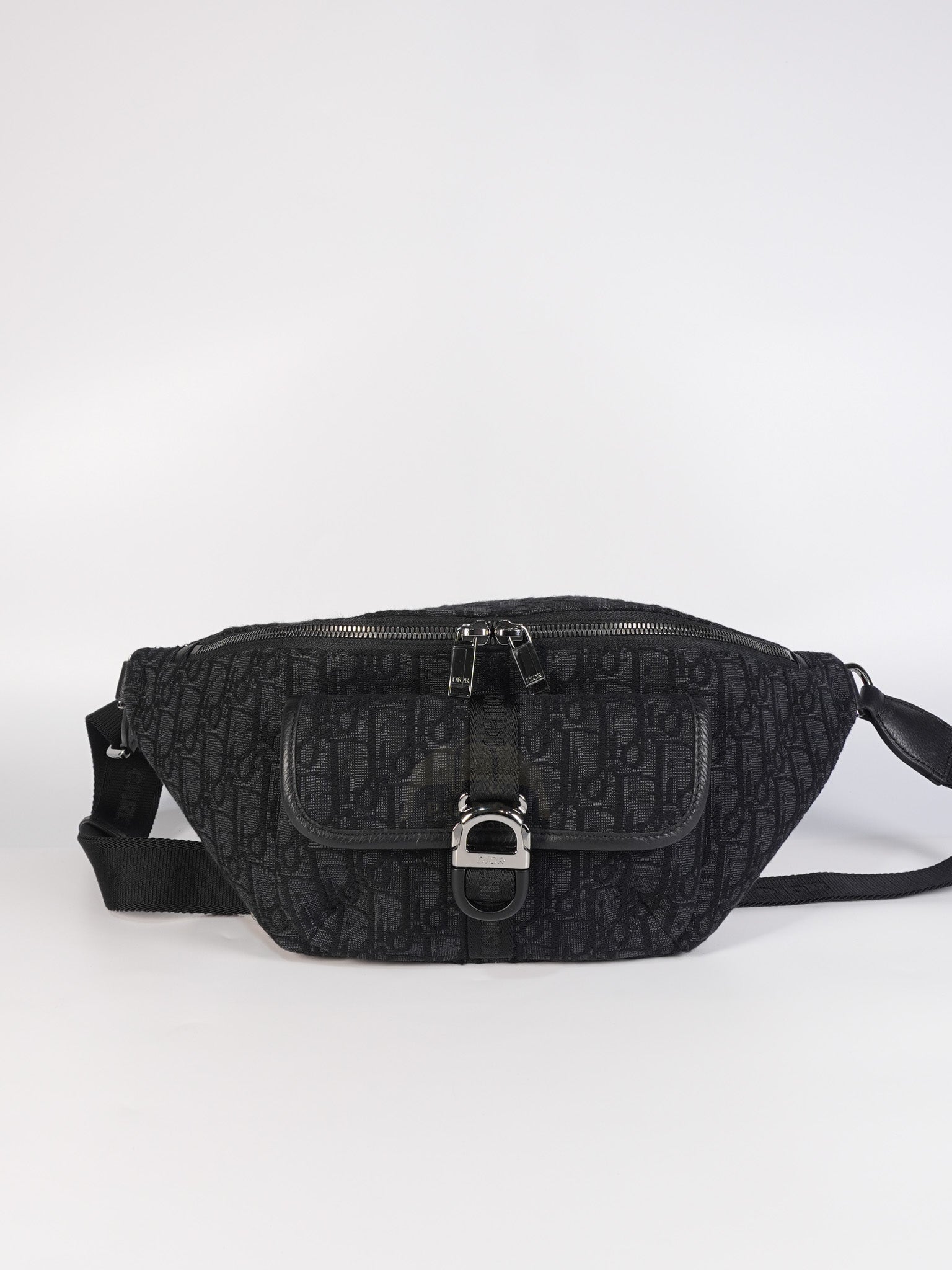 Saddle Belt Bag in Oblique Jacquard Canvas in So Black Hardware | Purse Maison Luxury Bags Shop
