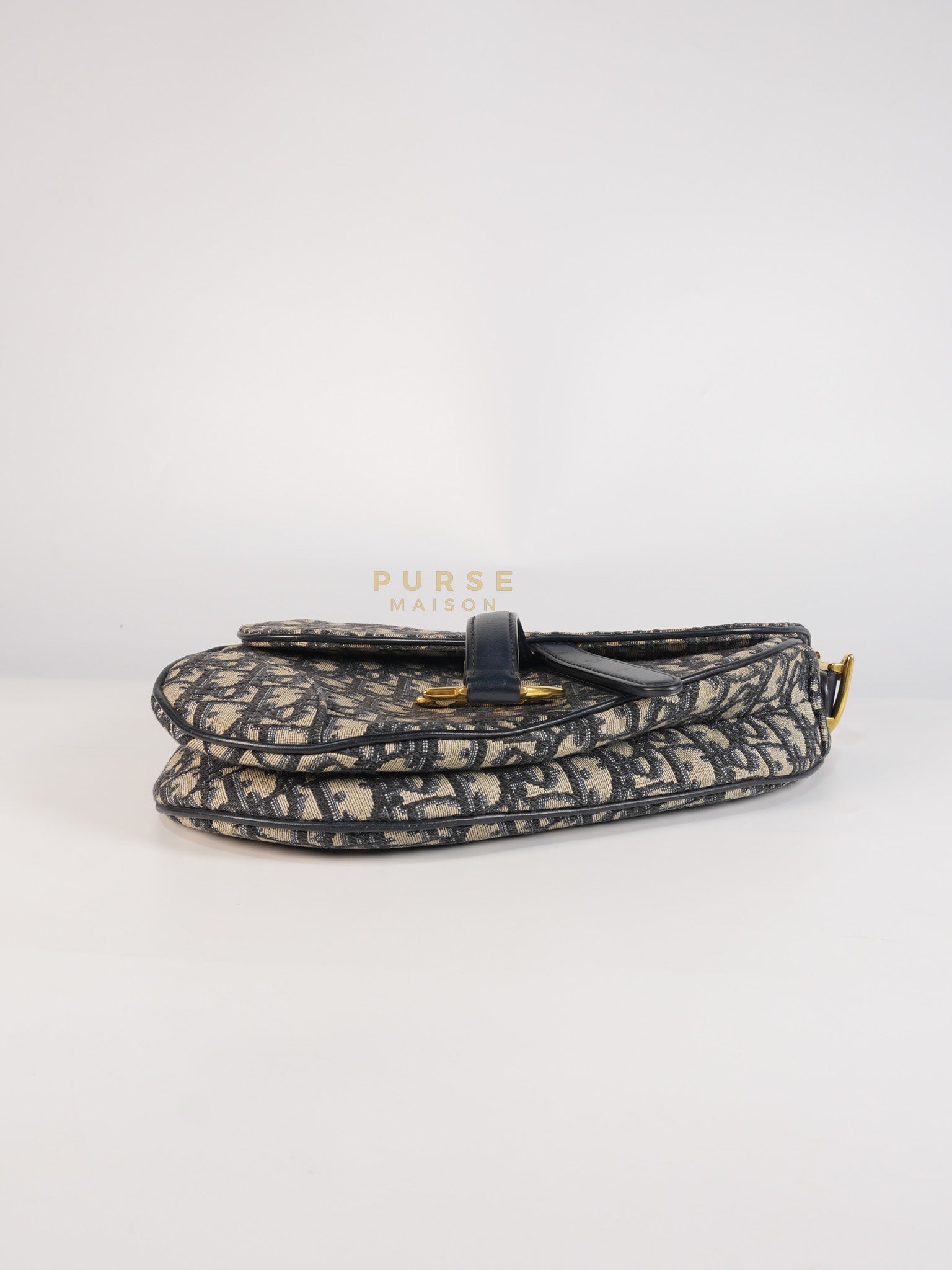 Saddle Medium Blue Oblique Jacquard with Black Dior Strap | Purse Maison Luxury Bags Shop