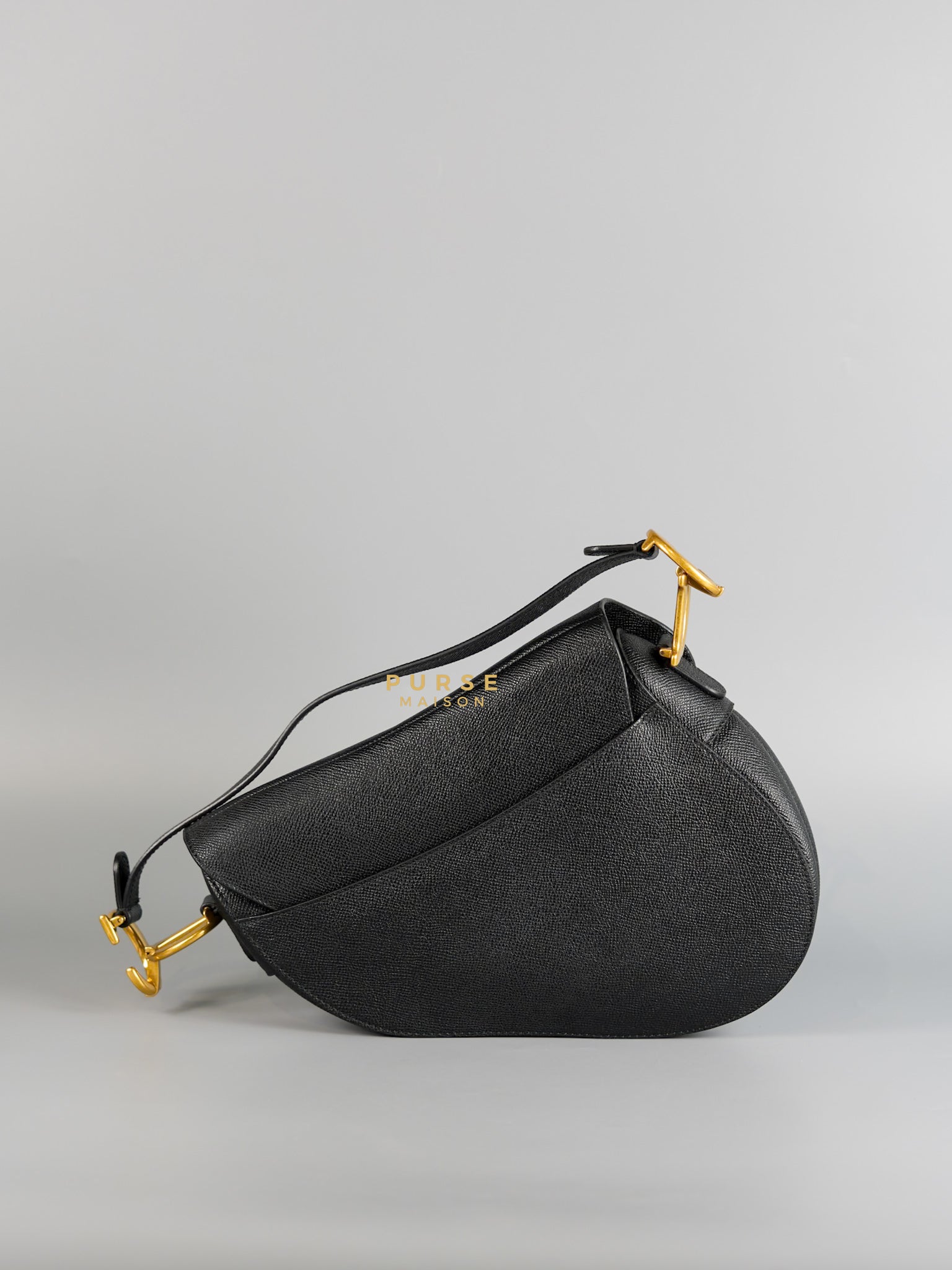 Saddle Medium in Black Grained Calfskin Leather and Gold Hardware | Purse Maison Luxury Bags Shop