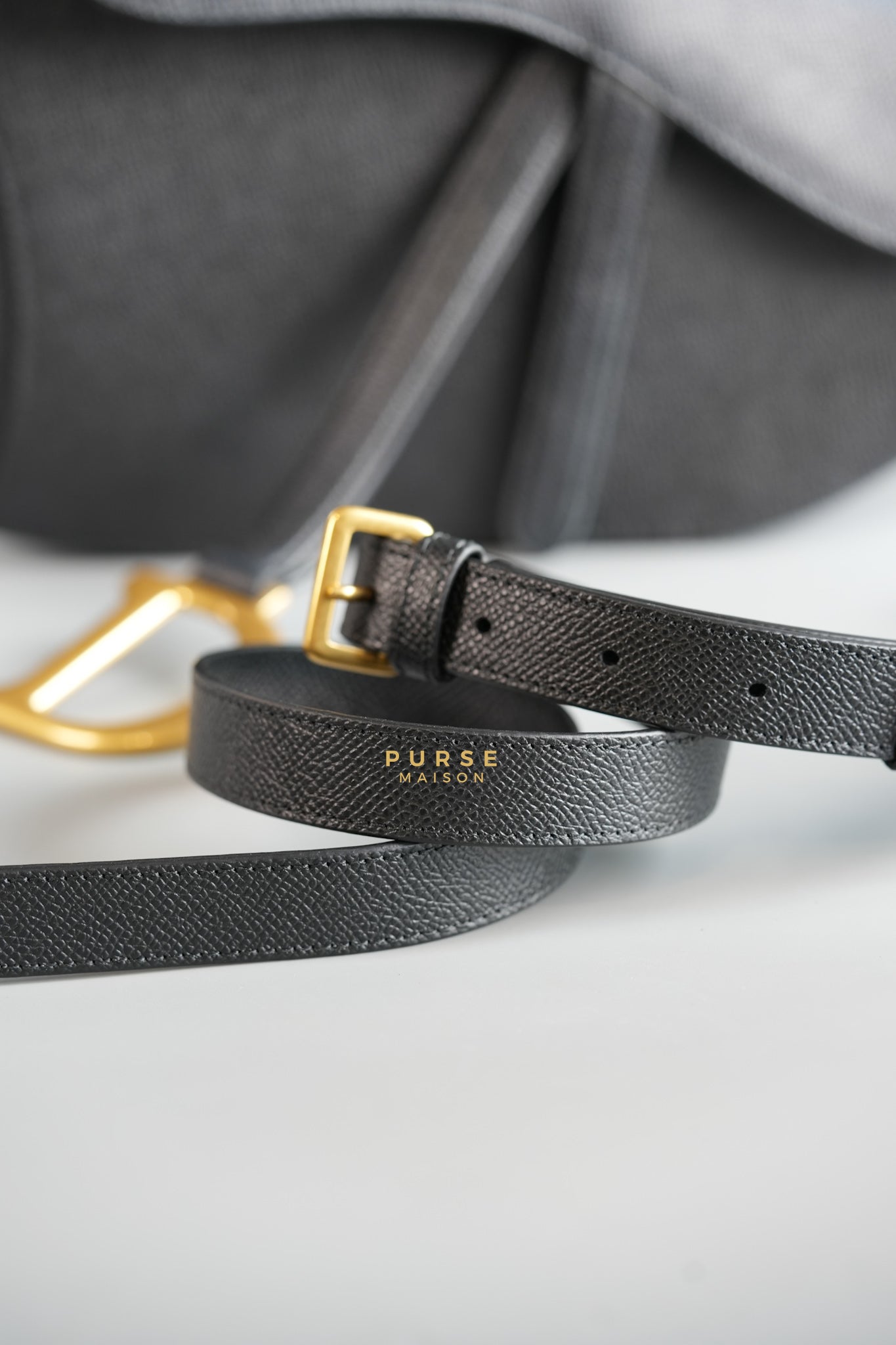 Saddle Medium in Black Grained Calfskin Leather and Gold Hardware | Purse Maison Luxury Bags Shop