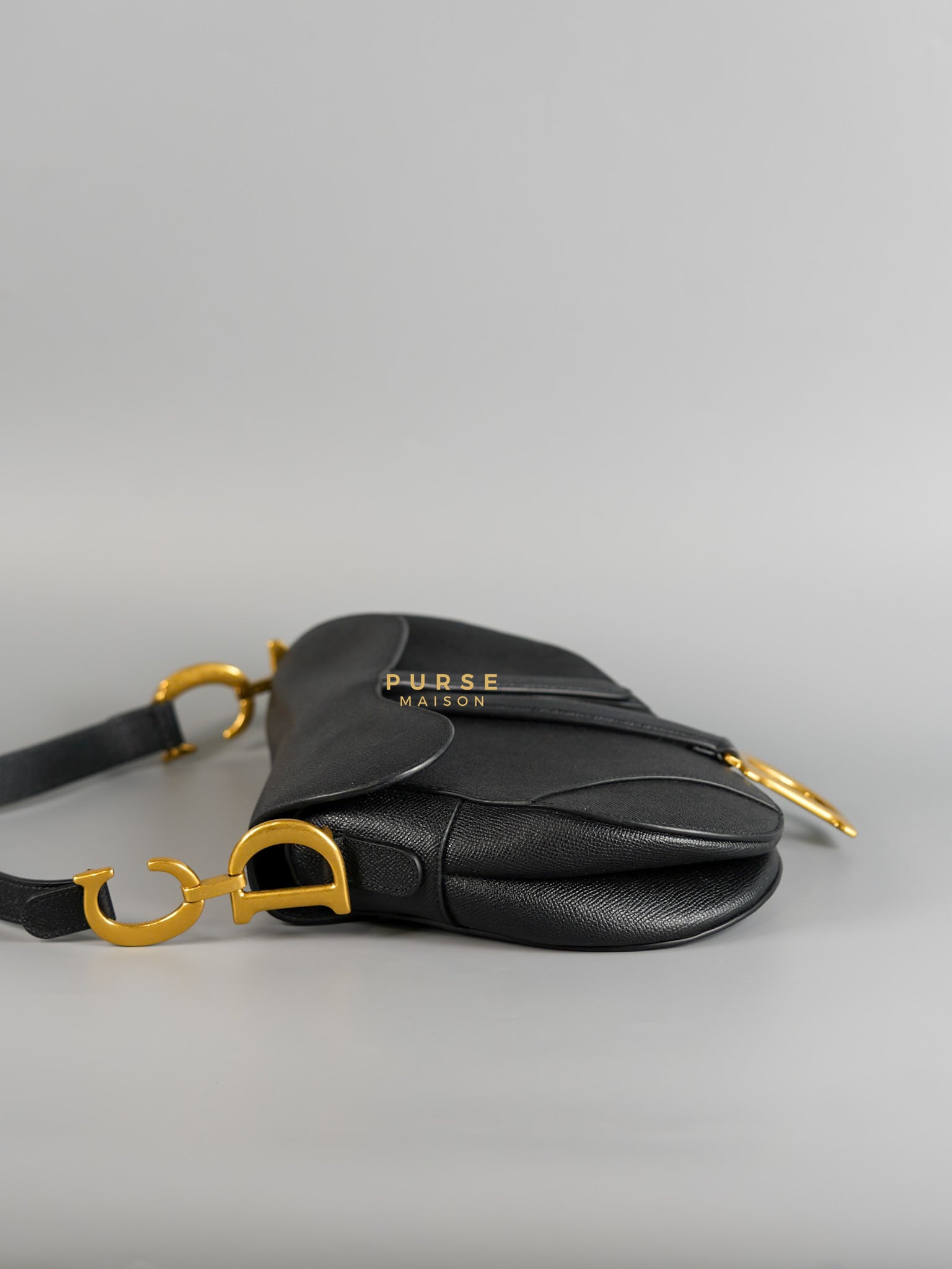 Saddle Medium in Black Grained Calfskin Leather and Gold Hardware | Purse Maison Luxury Bags Shop