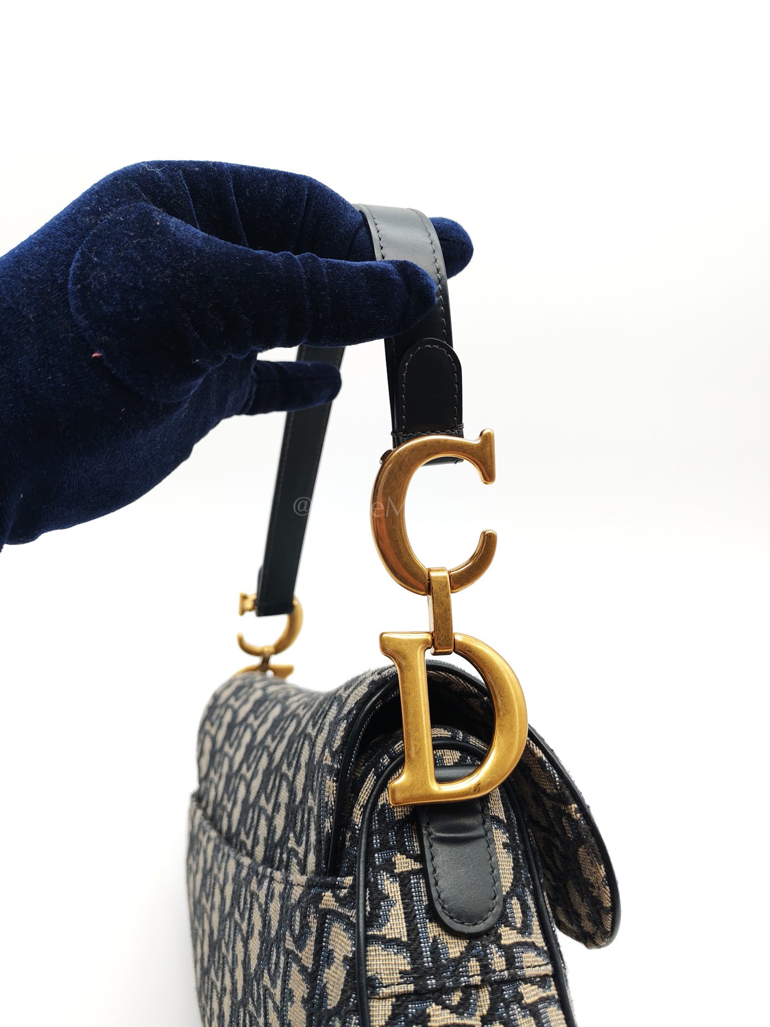 Saddle Medium in Blue Oblique Jacquard Canvas with Strap | Purse Maison Luxury Bags Shop