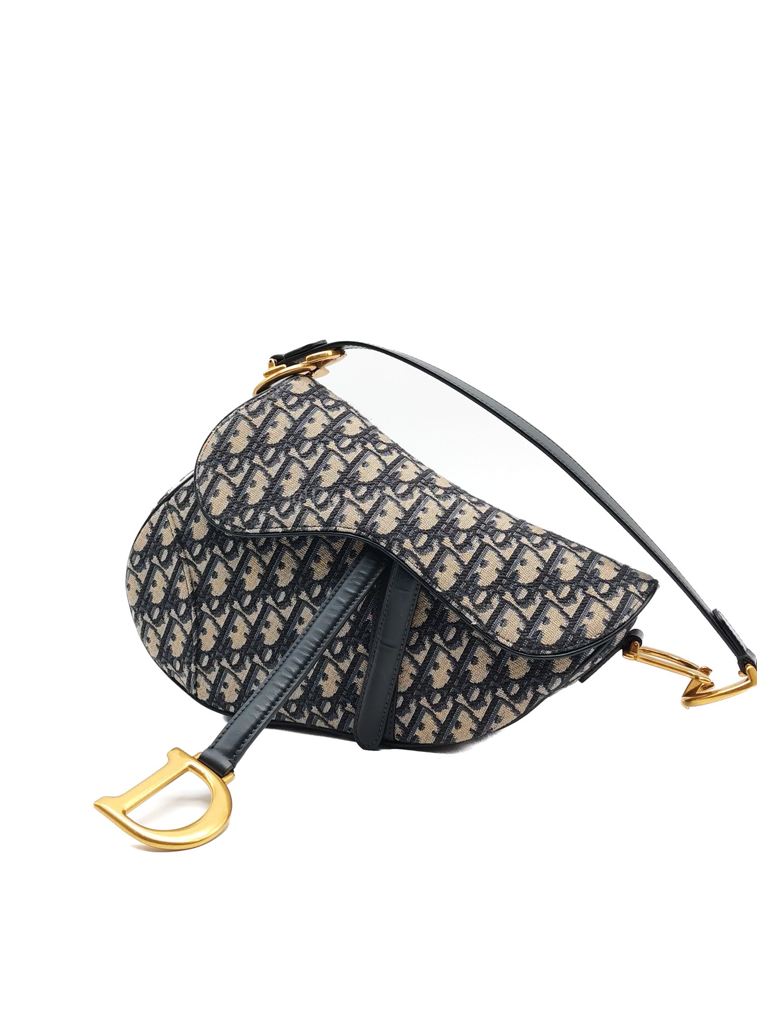 Saddle Medium in Blue Oblique Jacquard Canvas with Strap | Purse Maison Luxury Bags Shop