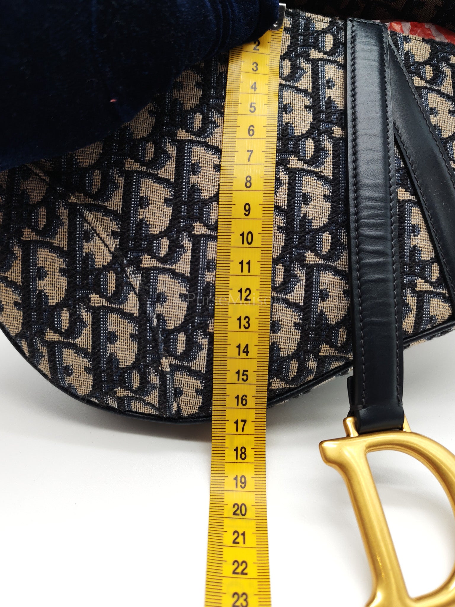 Saddle Medium in Blue Oblique Jacquard Canvas with Strap | Purse Maison Luxury Bags Shop