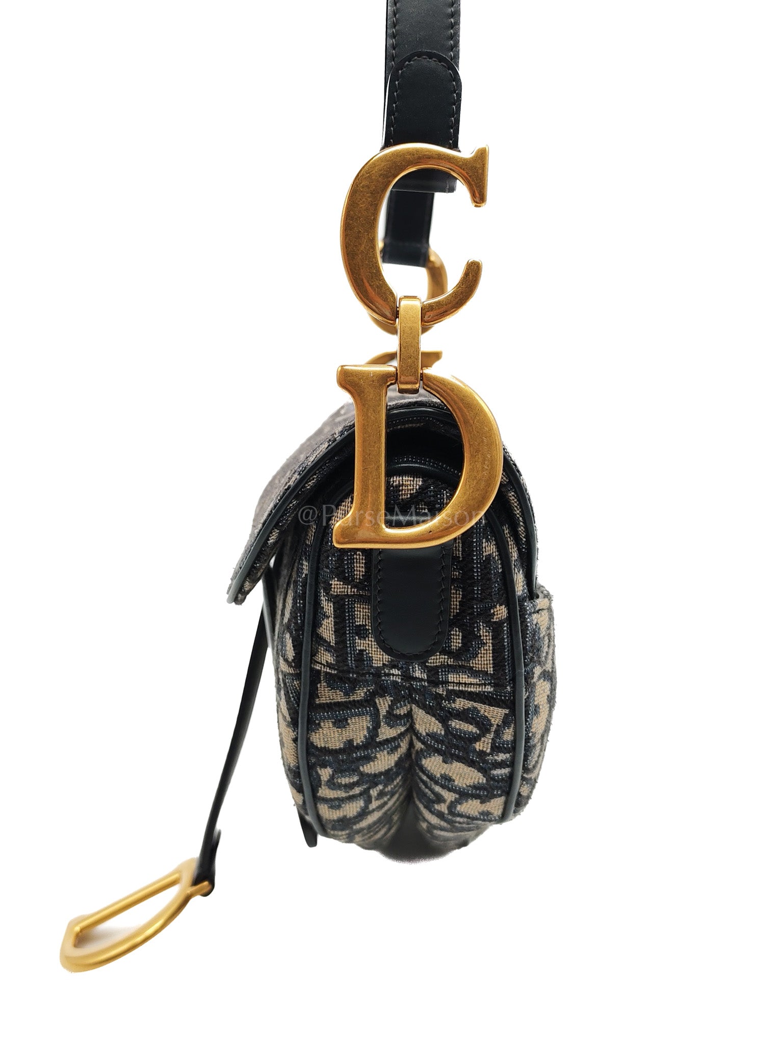 Saddle Medium in Blue Oblique Jacquard Canvas with Strap | Purse Maison Luxury Bags Shop