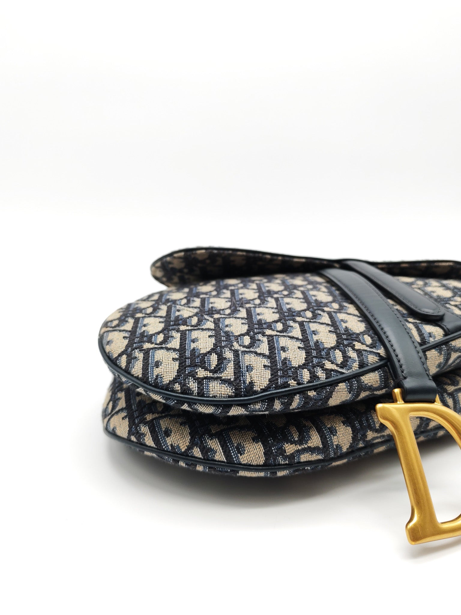 Saddle Medium in Blue Oblique Jacquard Canvas with Strap | Purse Maison Luxury Bags Shop