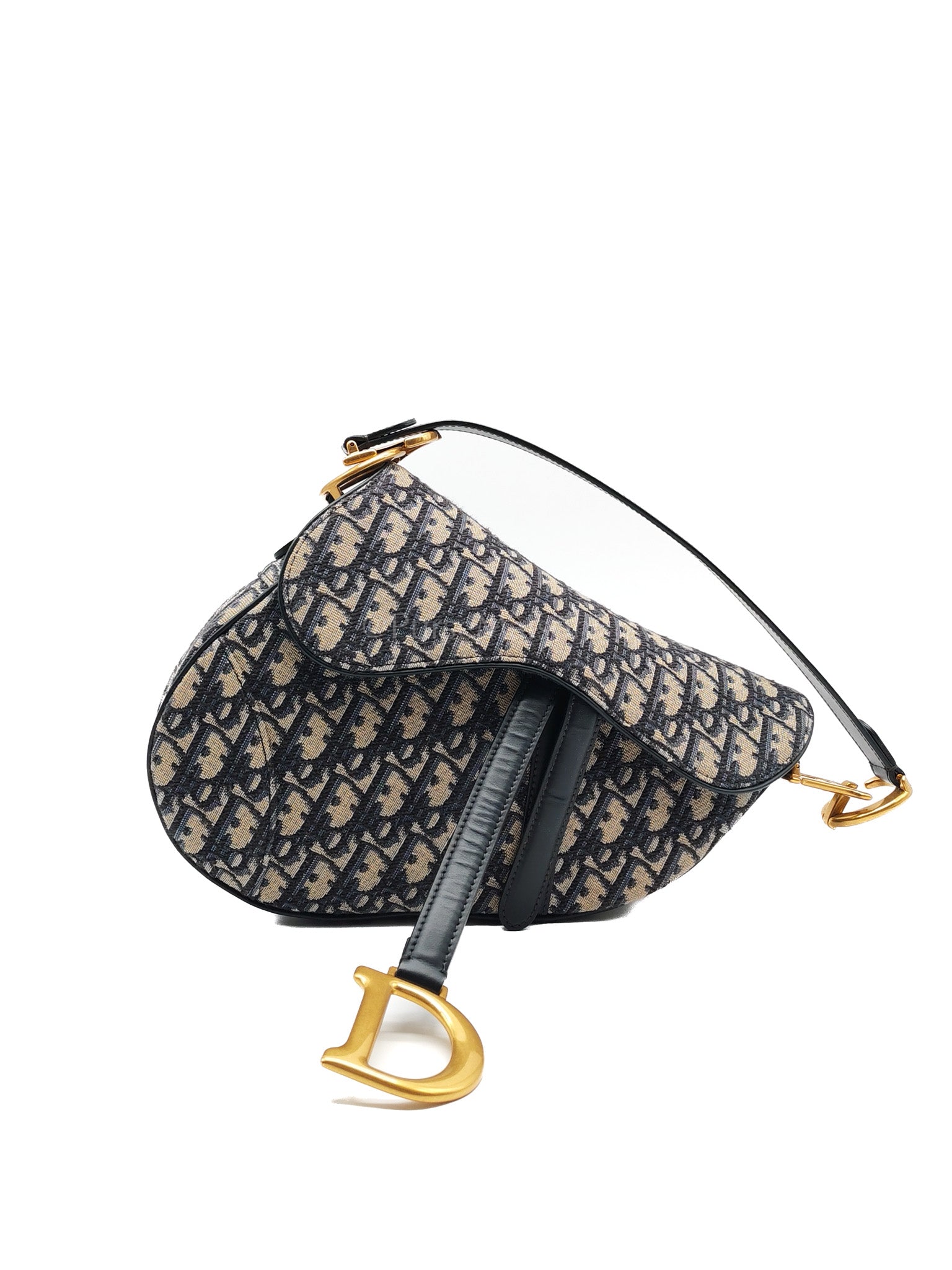 Saddle Medium in Blue Oblique Jacquard Canvas with Strap | Purse Maison Luxury Bags Shop