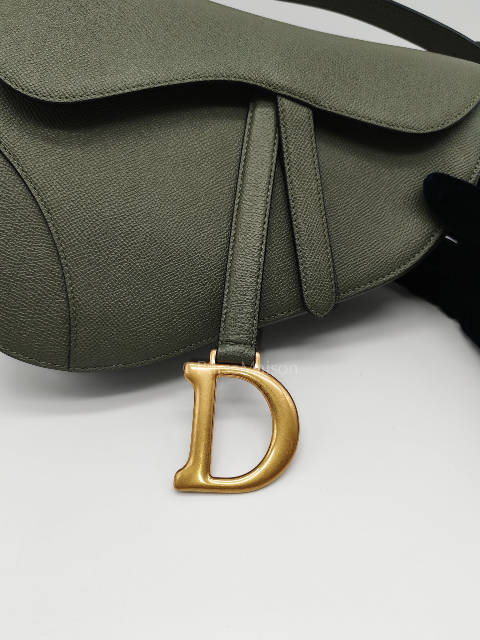Saddle Medium in Muted Green Grained Calfskin Leather | Purse Maison Luxury Bags Shop