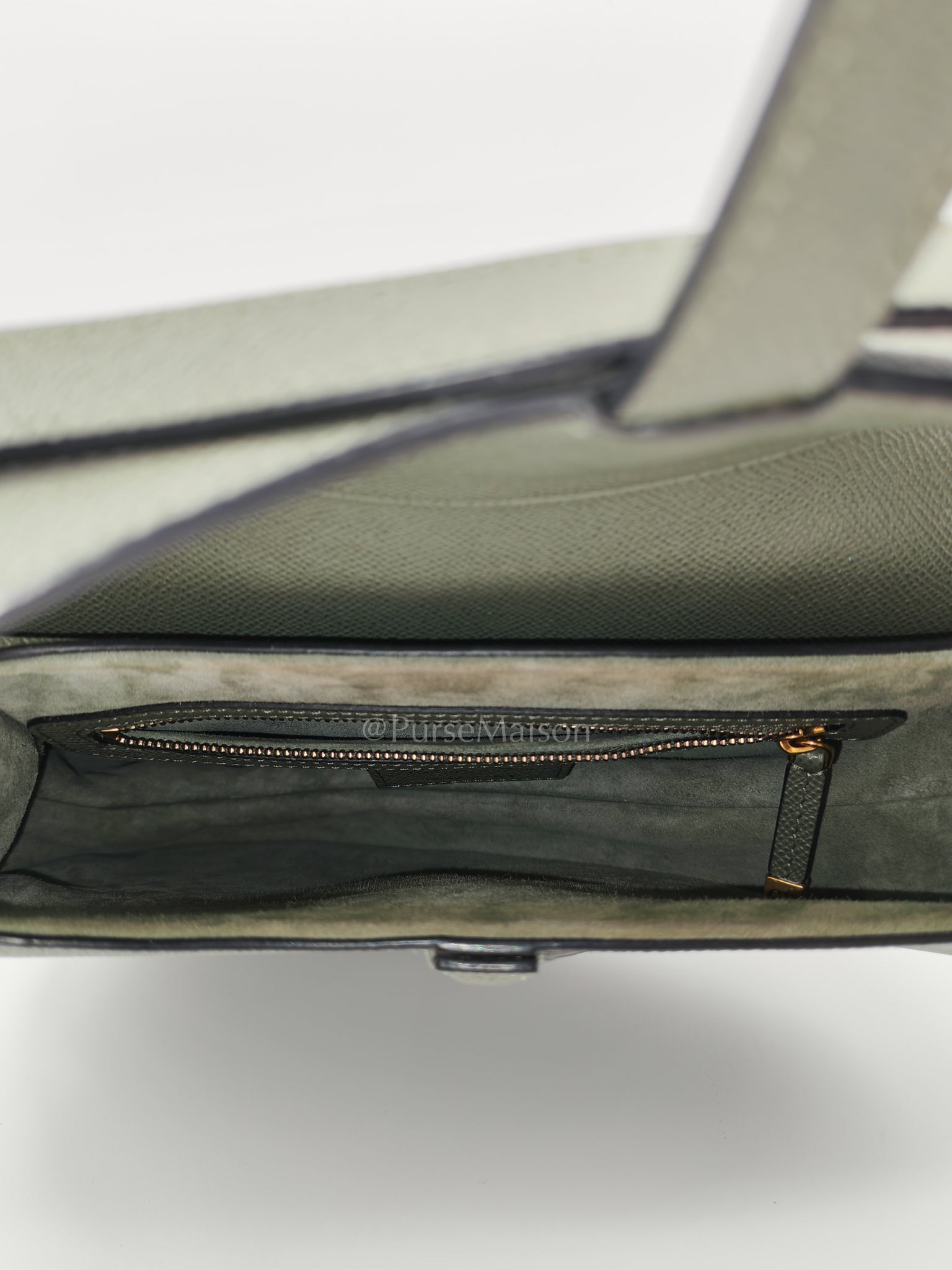 Saddle Medium in Muted Green Grained Calfskin Leather | Purse Maison Luxury Bags Shop