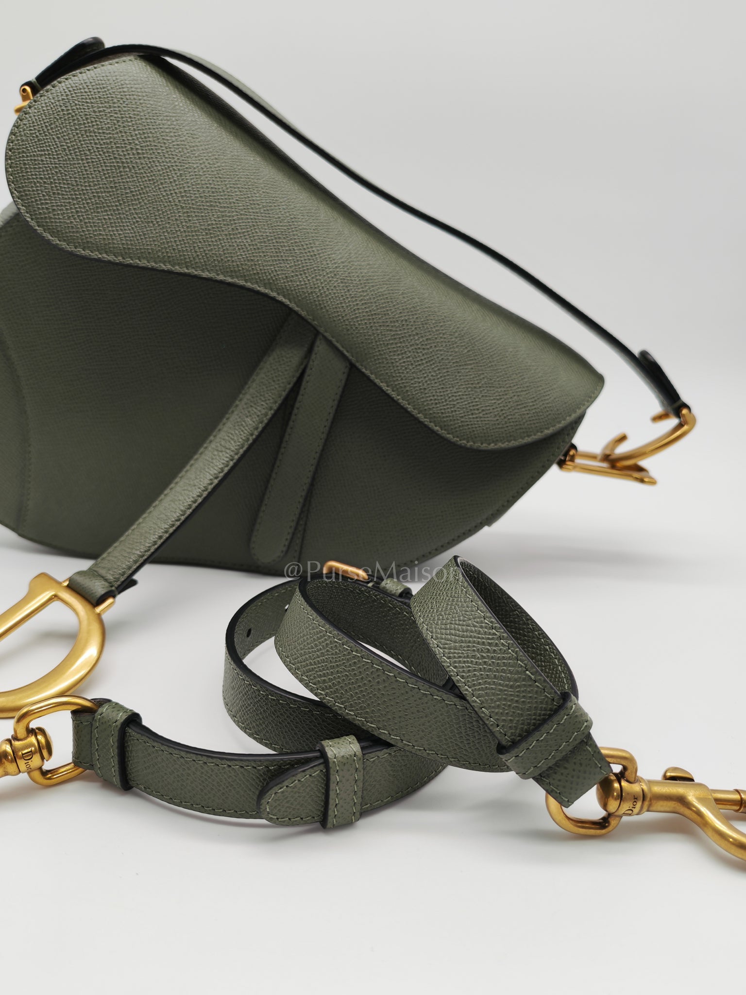 Saddle Medium in Muted Green Grained Calfskin Leather | Purse Maison Luxury Bags Shop