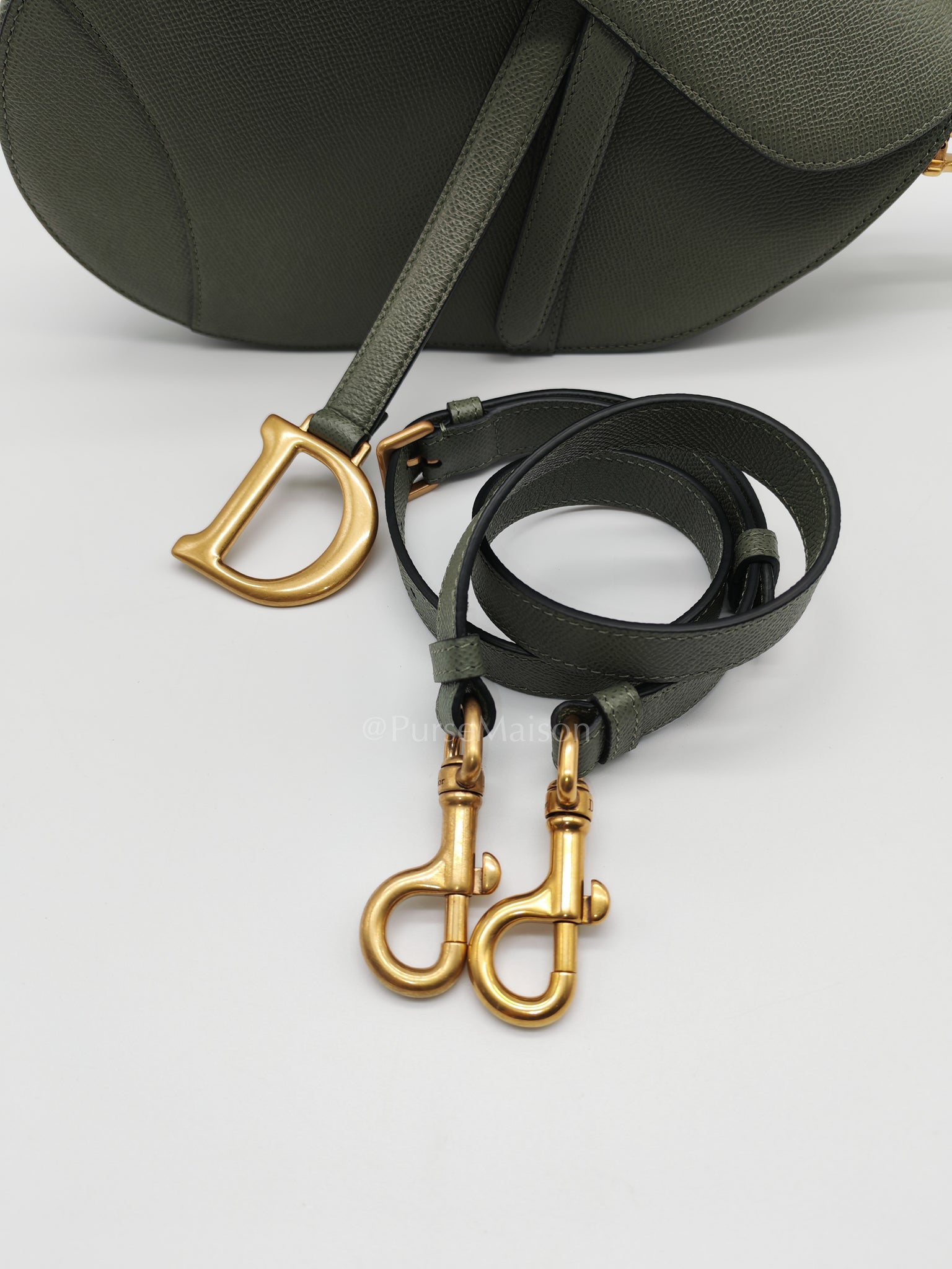 Saddle Medium in Muted Green Grained Calfskin Leather | Purse Maison Luxury Bags Shop