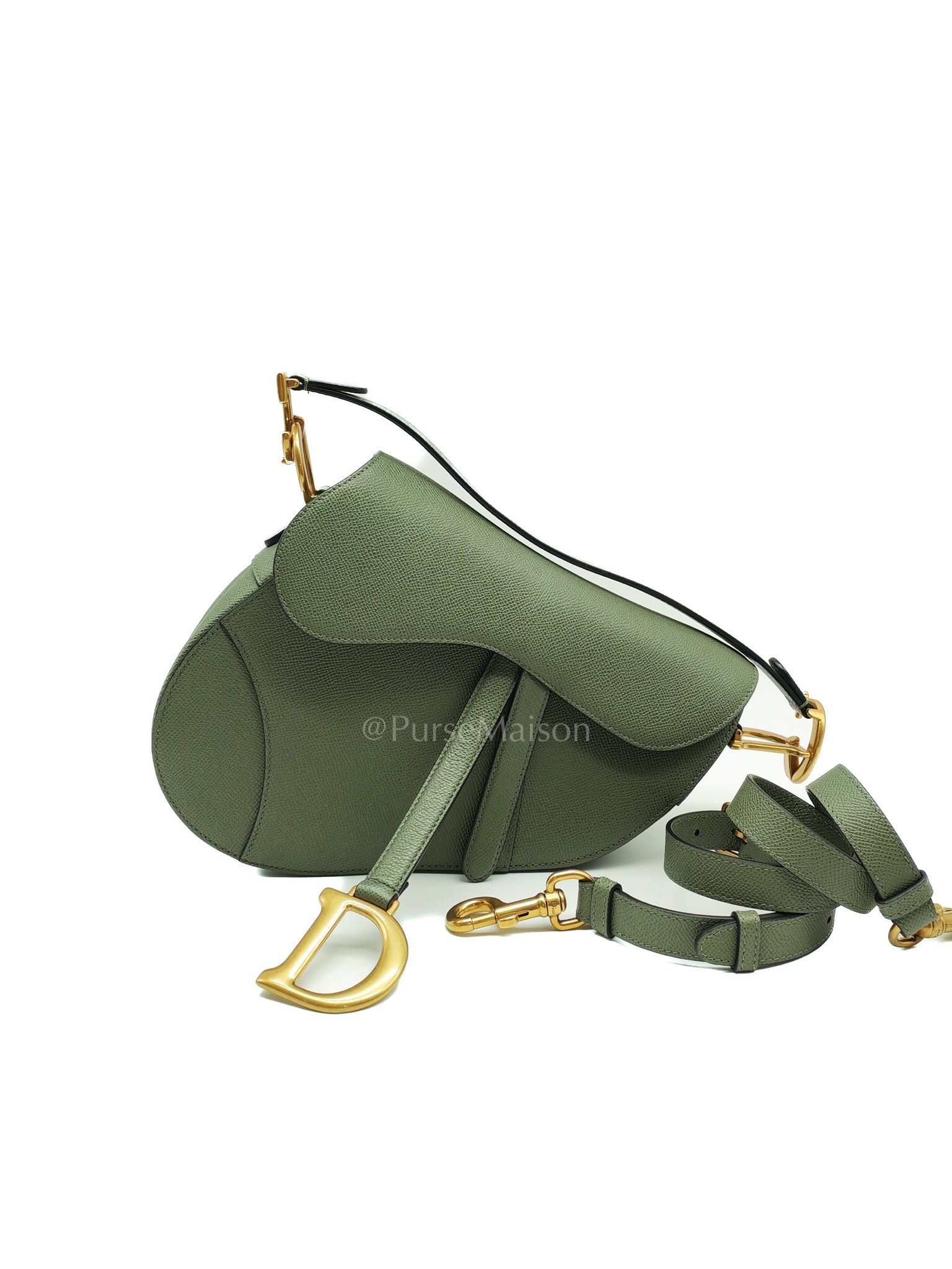 Saddle Medium in Muted Green Grained Calfskin Leather | Purse Maison Luxury Bags Shop