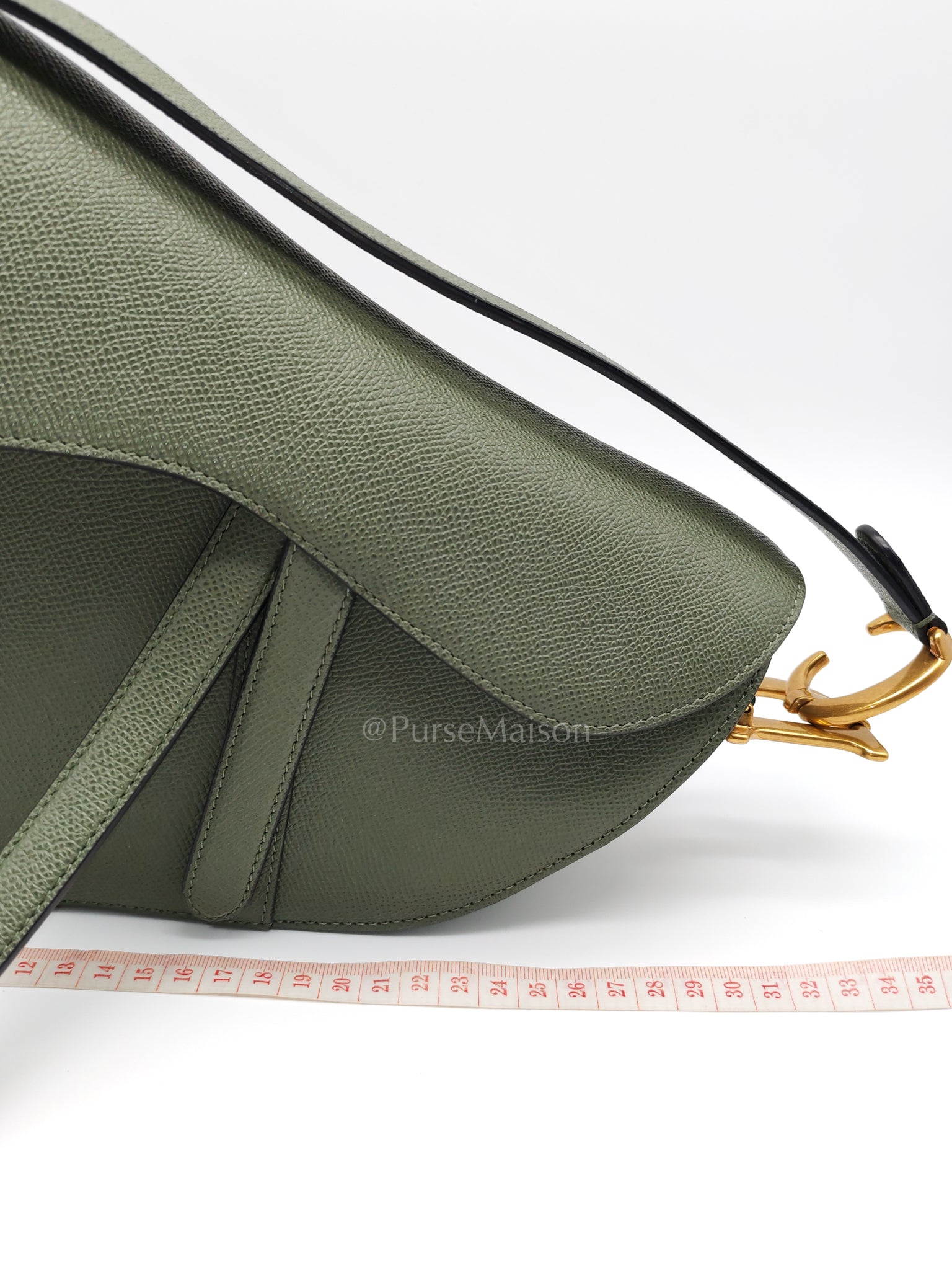 Saddle Medium in Muted Green Grained Calfskin Leather | Purse Maison Luxury Bags Shop
