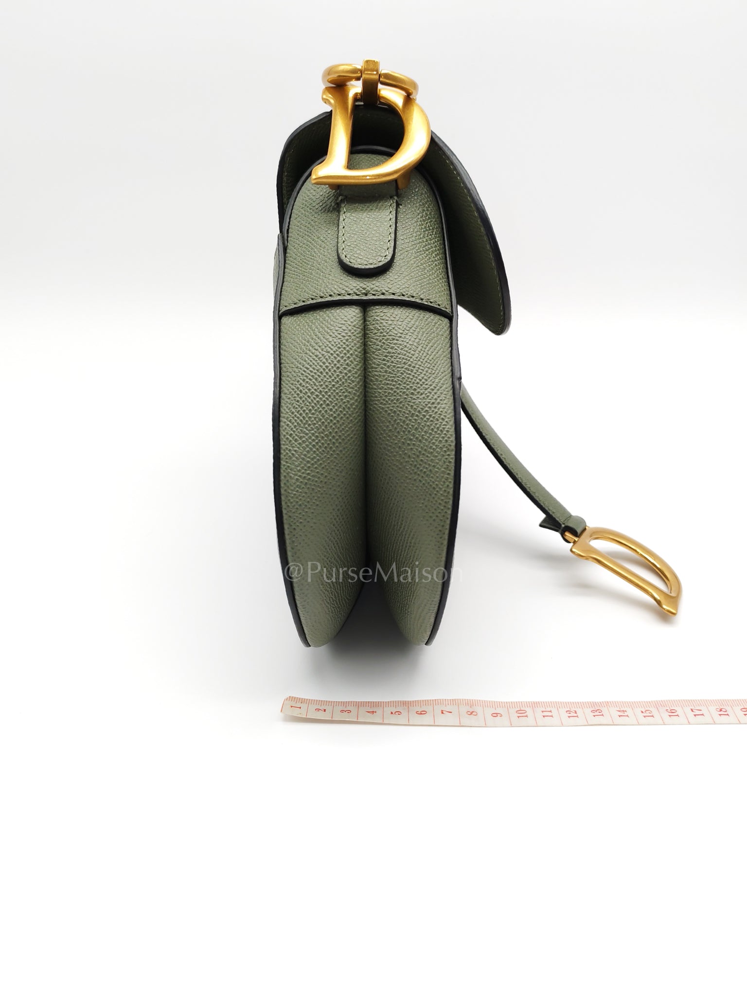 Saddle Medium in Muted Green Grained Calfskin Leather | Purse Maison Luxury Bags Shop