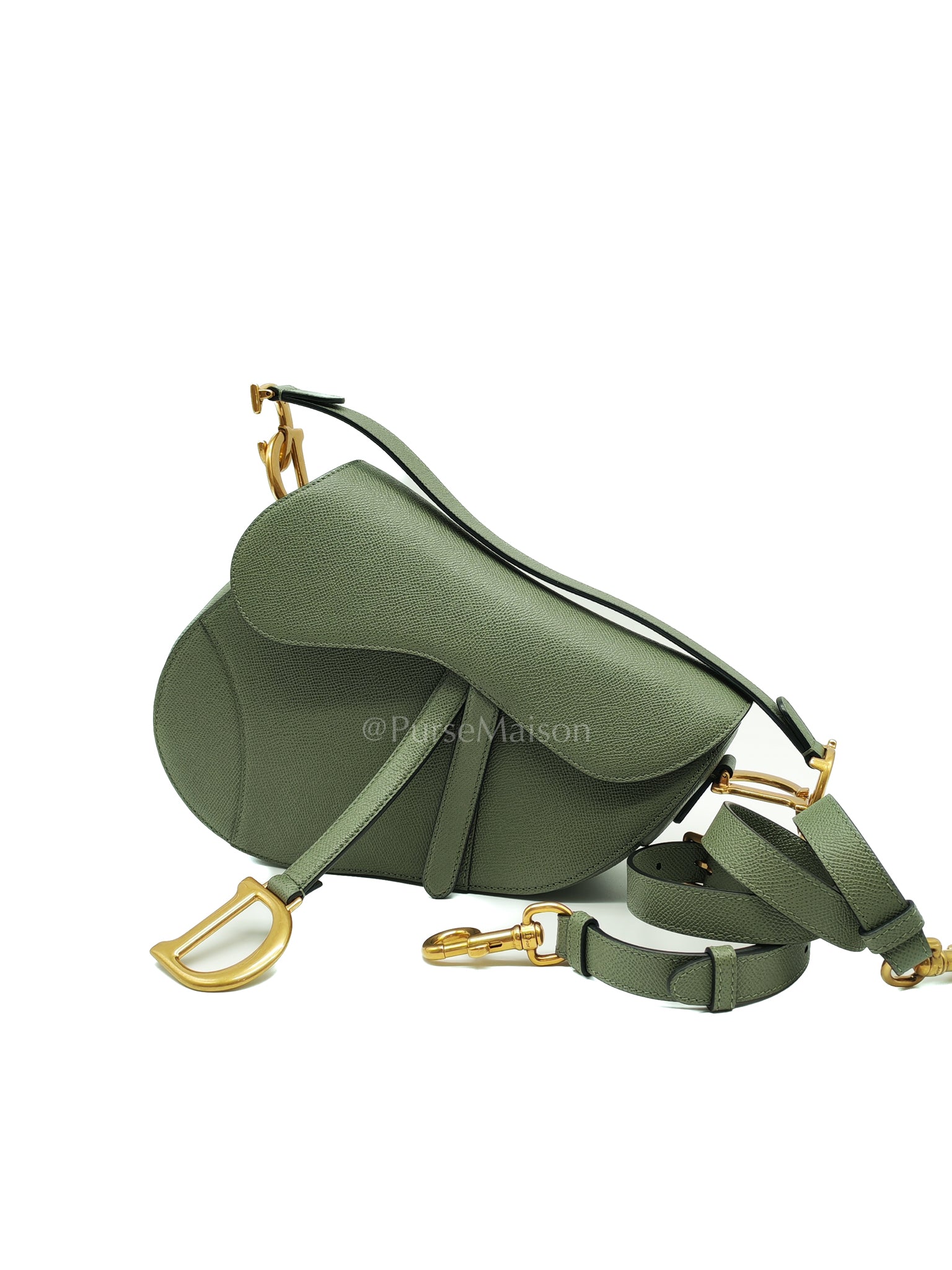 Saddle Medium in Muted Green Grained Calfskin Leather | Purse Maison Luxury Bags Shop