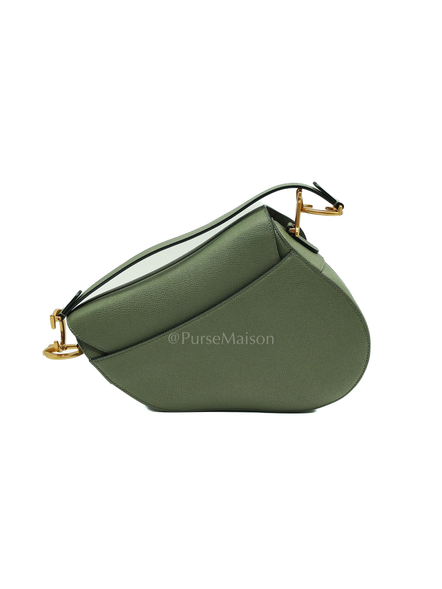 Saddle Medium in Muted Green Grained Calfskin Leather | Purse Maison Luxury Bags Shop