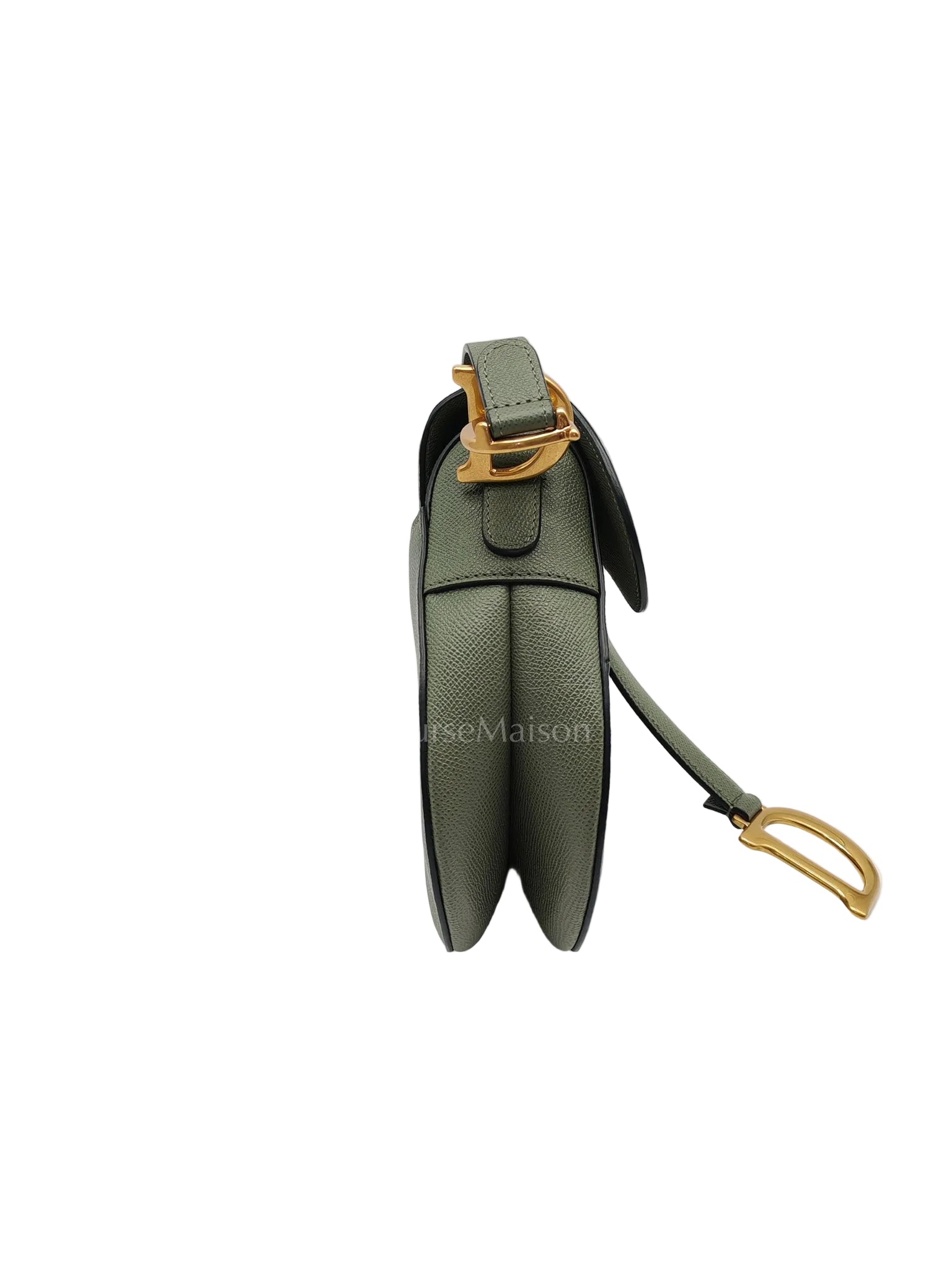 Saddle Medium in Muted Green Grained Calfskin Leather | Purse Maison Luxury Bags Shop