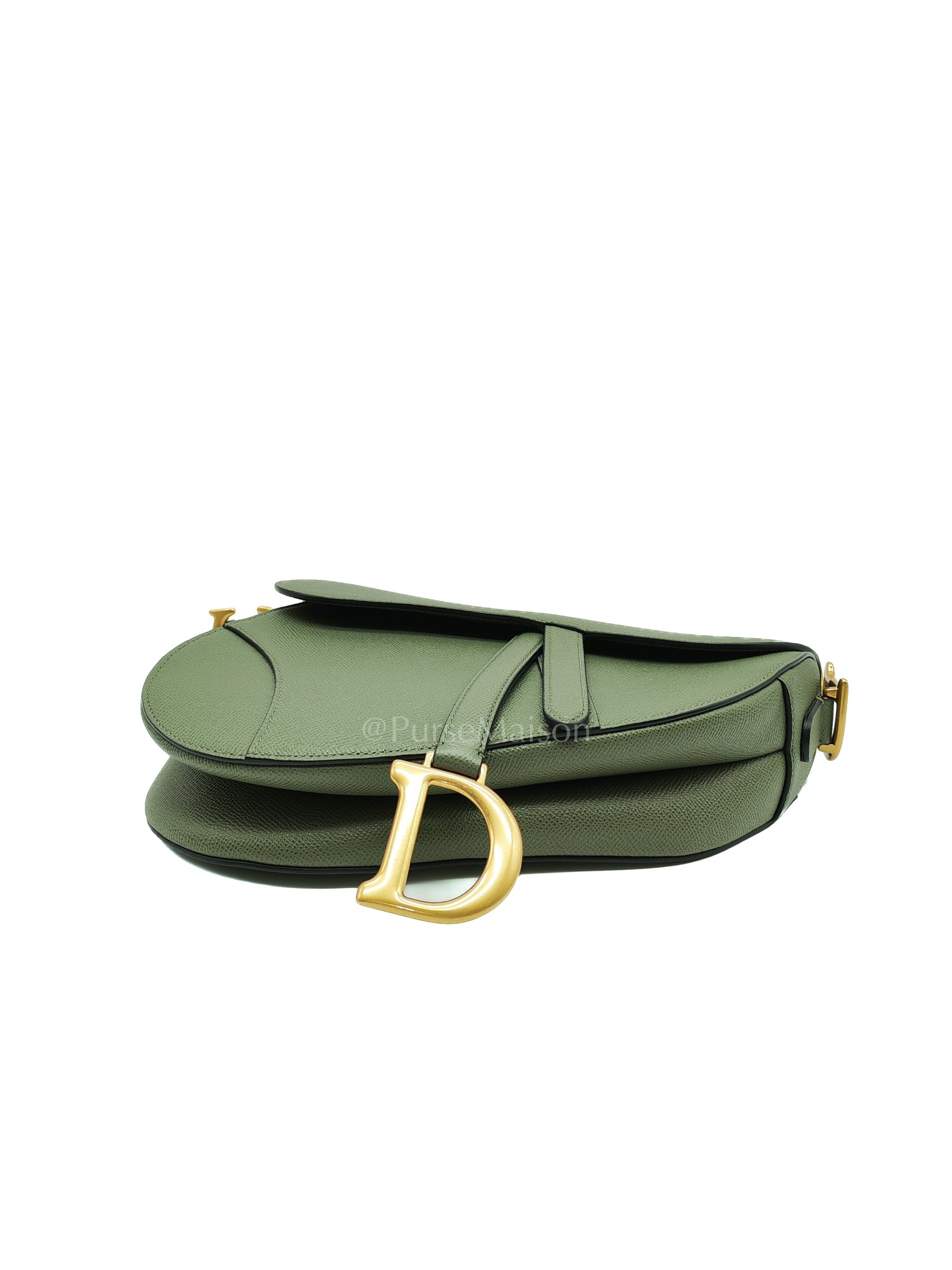 Saddle Medium in Muted Green Grained Calfskin Leather | Purse Maison Luxury Bags Shop