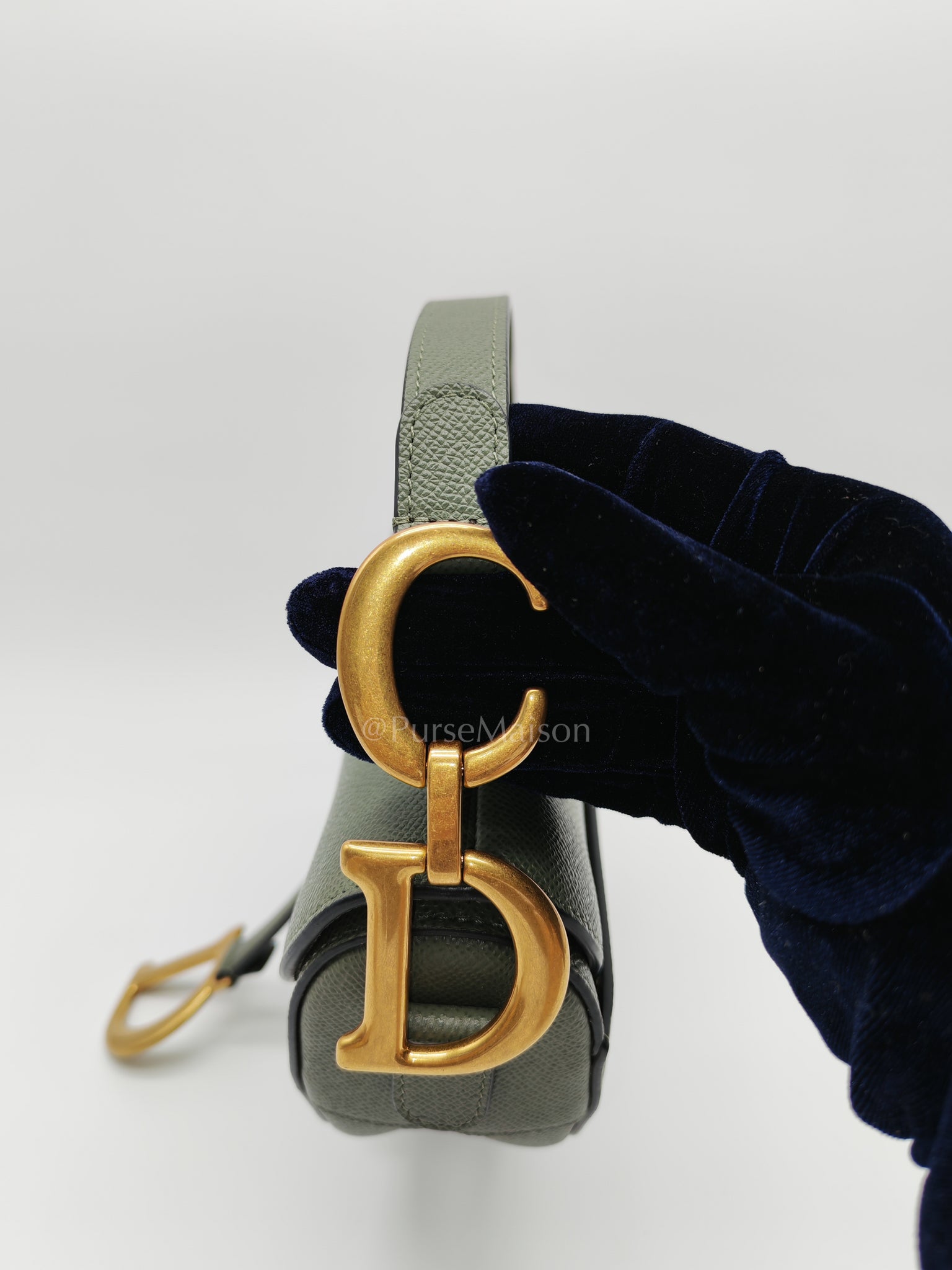 Saddle Medium in Muted Green Grained Calfskin Leather | Purse Maison Luxury Bags Shop