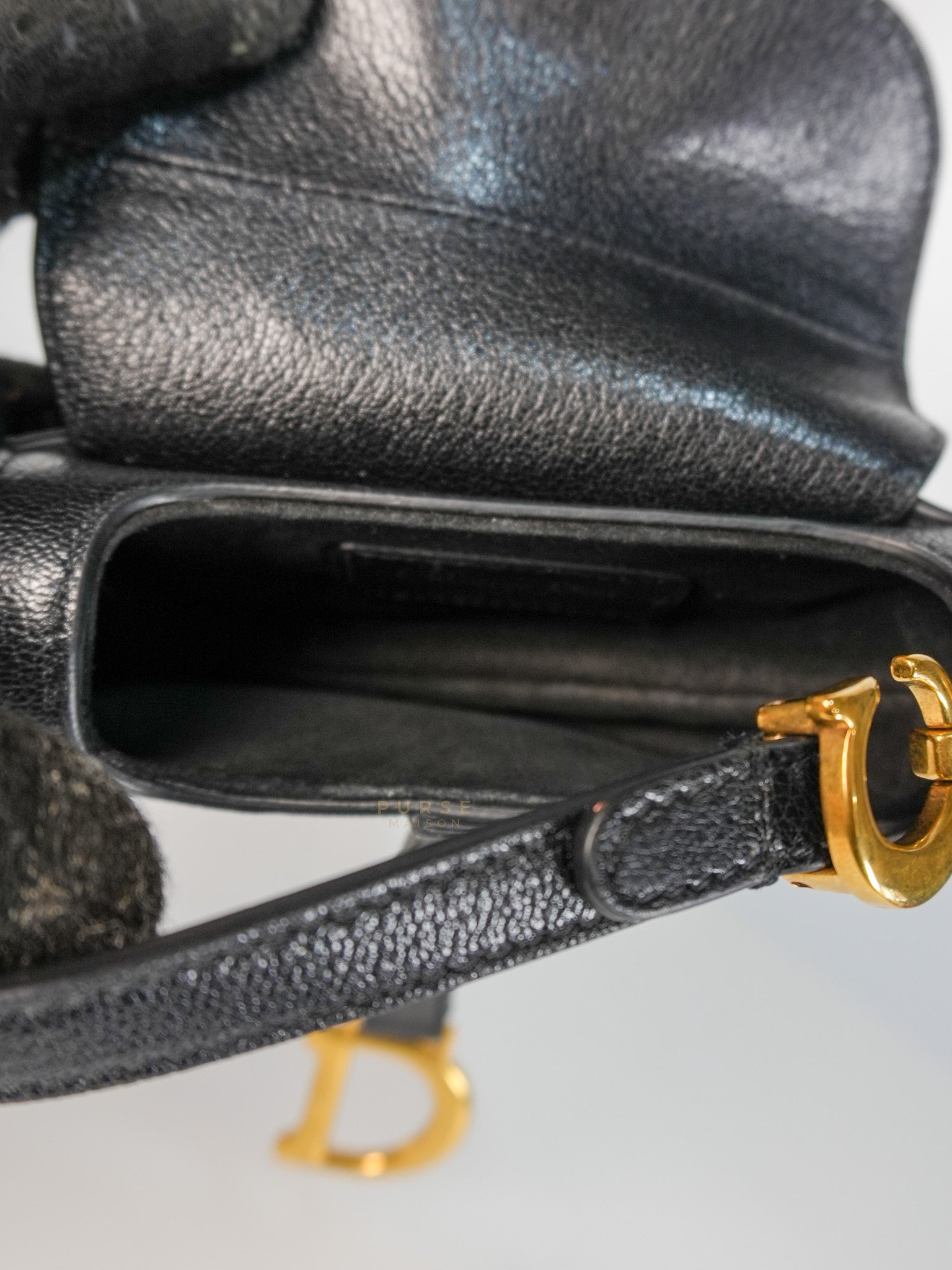 Saddle Micro in Black Grained Calfskin Leather Gold Hardware | Purse Maison Luxury Bags Shop