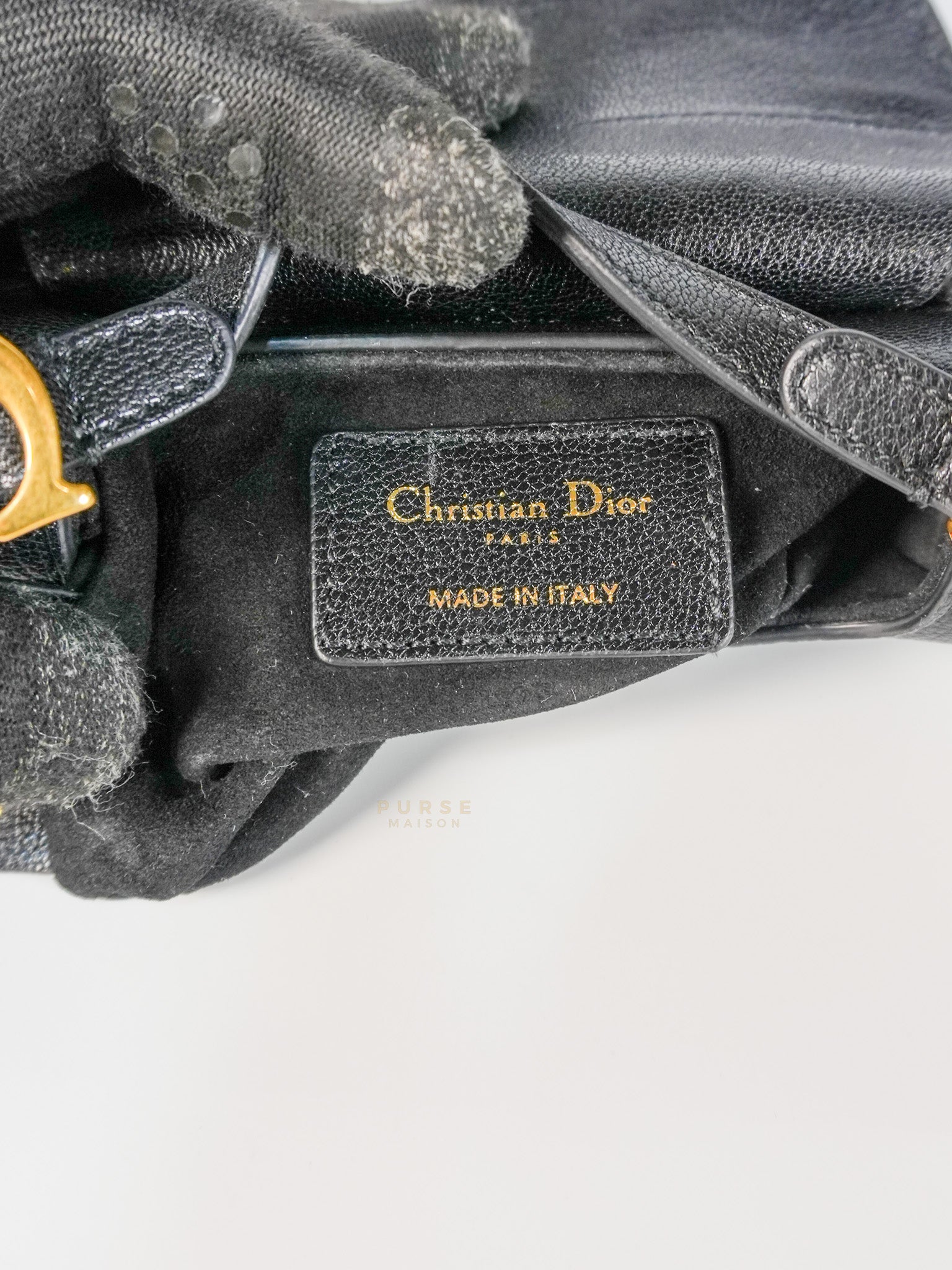 Saddle Micro in Black Grained Calfskin Leather Gold Hardware | Purse Maison Luxury Bags Shop