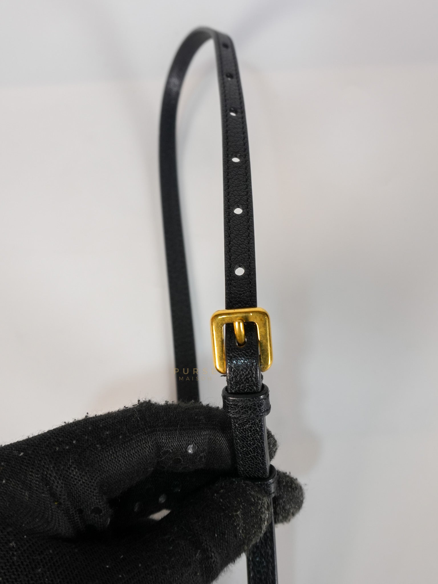 Saddle Micro in Black Grained Calfskin Leather Gold Hardware | Purse Maison Luxury Bags Shop