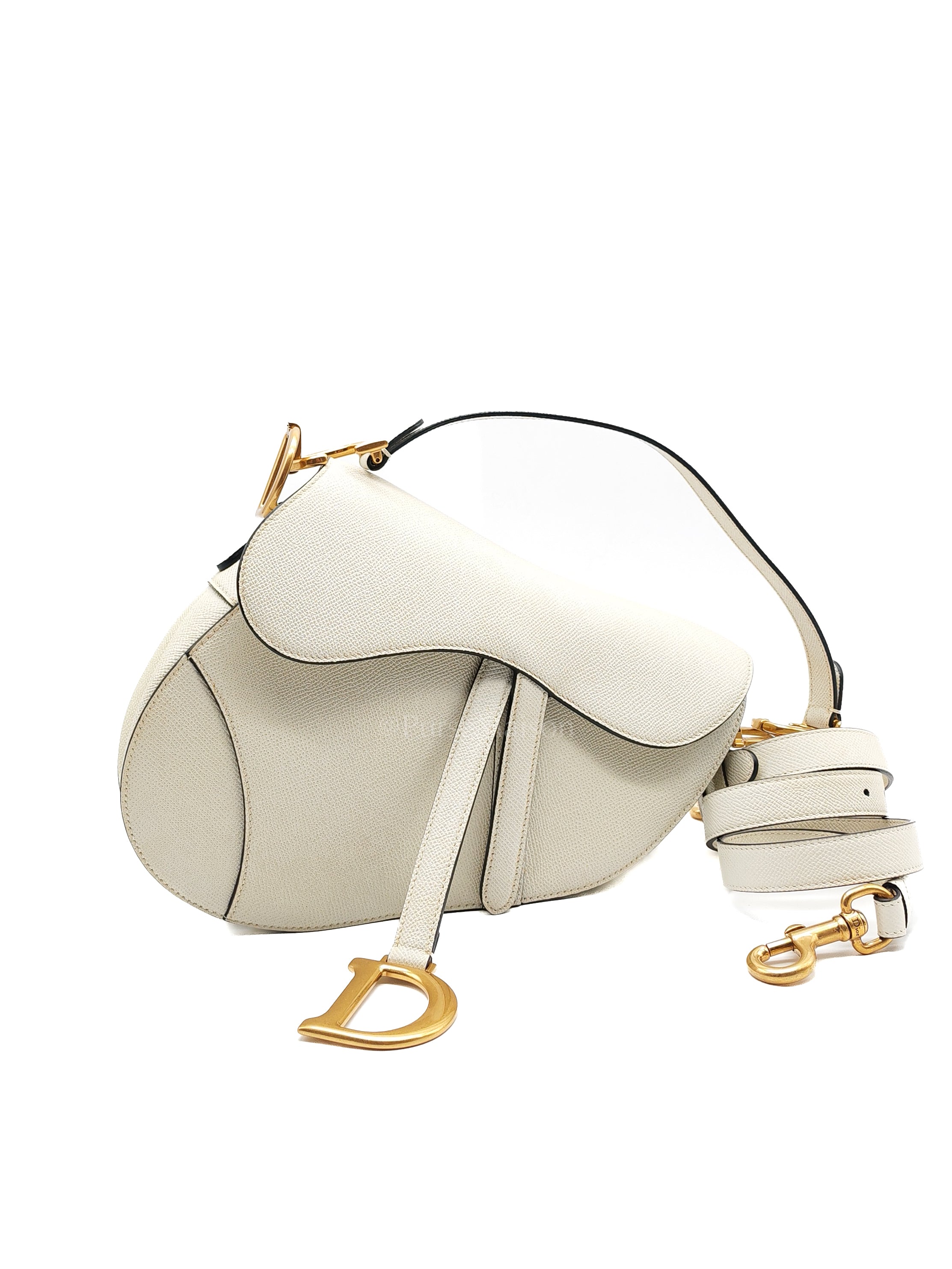 Saddle Shoulder Bag Medium in Latte Grained Calfskin Leather | Purse Maison Luxury Bags Shop
