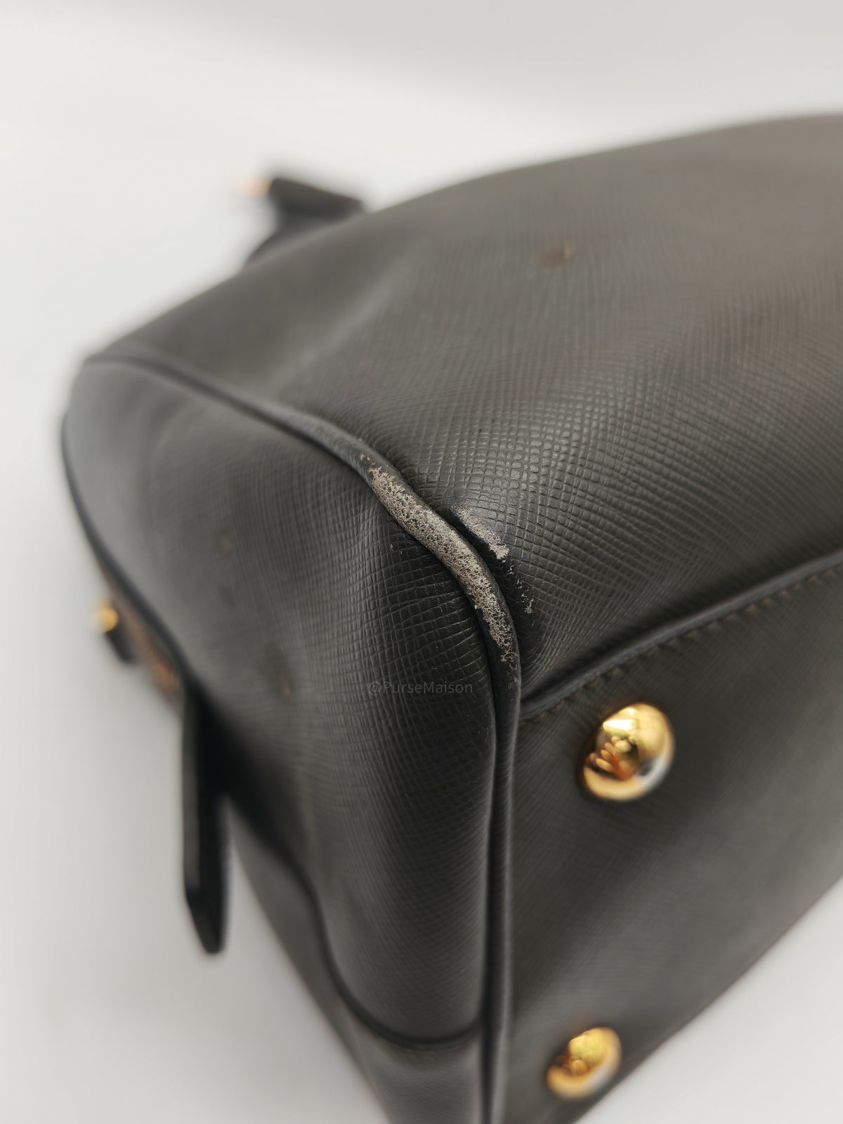 Prada Saffiano Lux Top Handle Bowler Bag in Olive Green Saffiano Cuir Leather and Gold Hardware