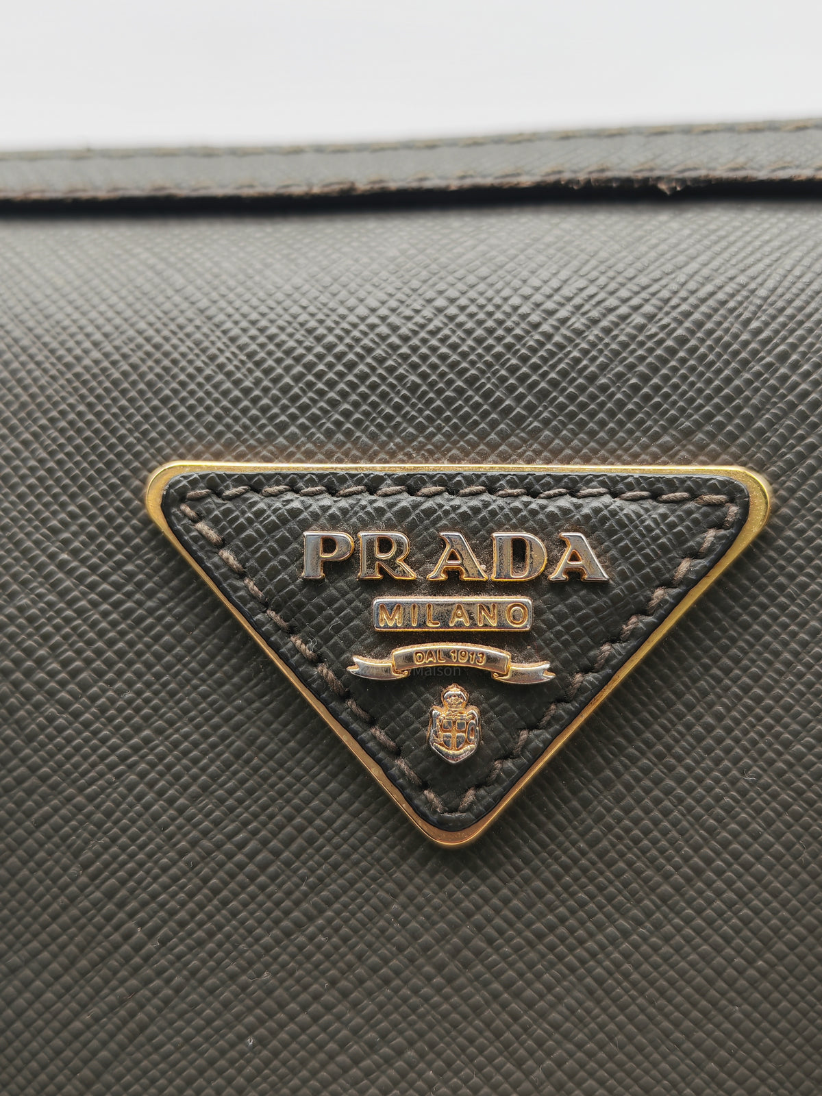 Prada Saffiano Lux Top Handle Bowler Bag in Olive Green Saffiano Cuir Leather and Gold Hardware