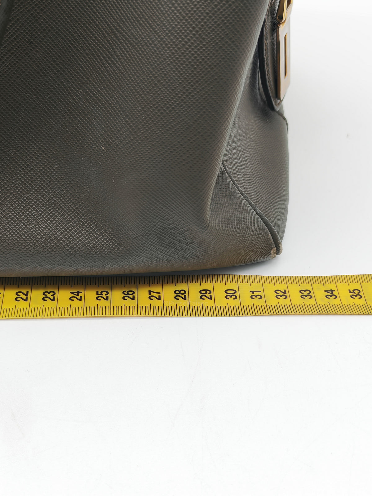 Prada Saffiano Lux Top Handle Bowler Bag in Olive Green Saffiano Cuir Leather and Gold Hardware