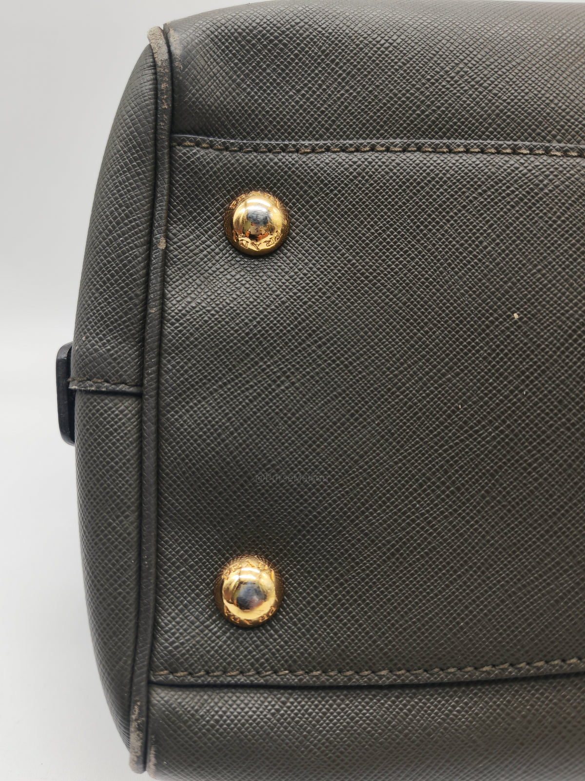 Prada Saffiano Lux Top Handle Bowler Bag in Olive Green Saffiano Cuir Leather and Gold Hardware