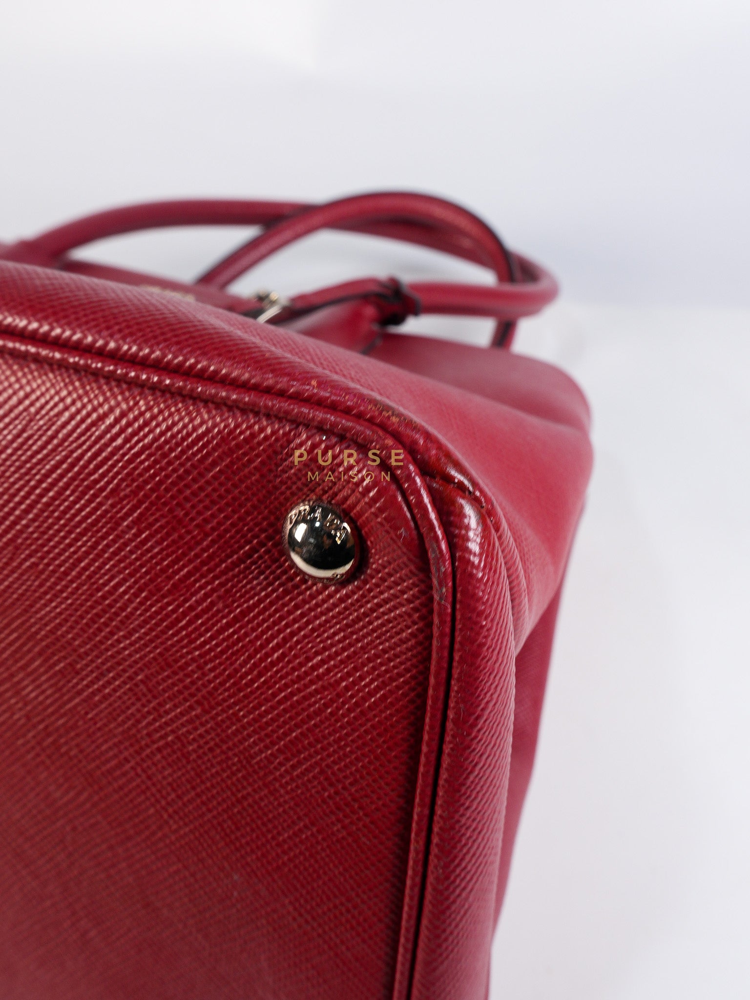 Saffiano Cuir Double Bag Large in Red Silver Hardware | Purse Maison Luxury Bags Shop