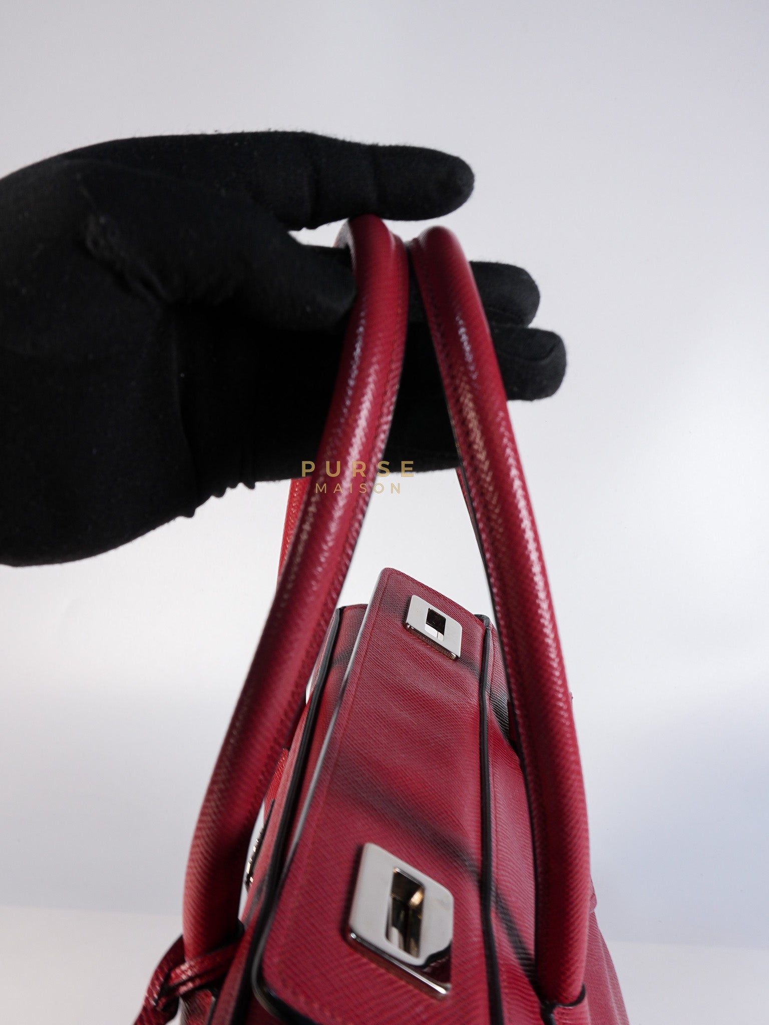 Saffiano Cuir Double Bag Large in Red Silver Hardware | Purse Maison Luxury Bags Shop
