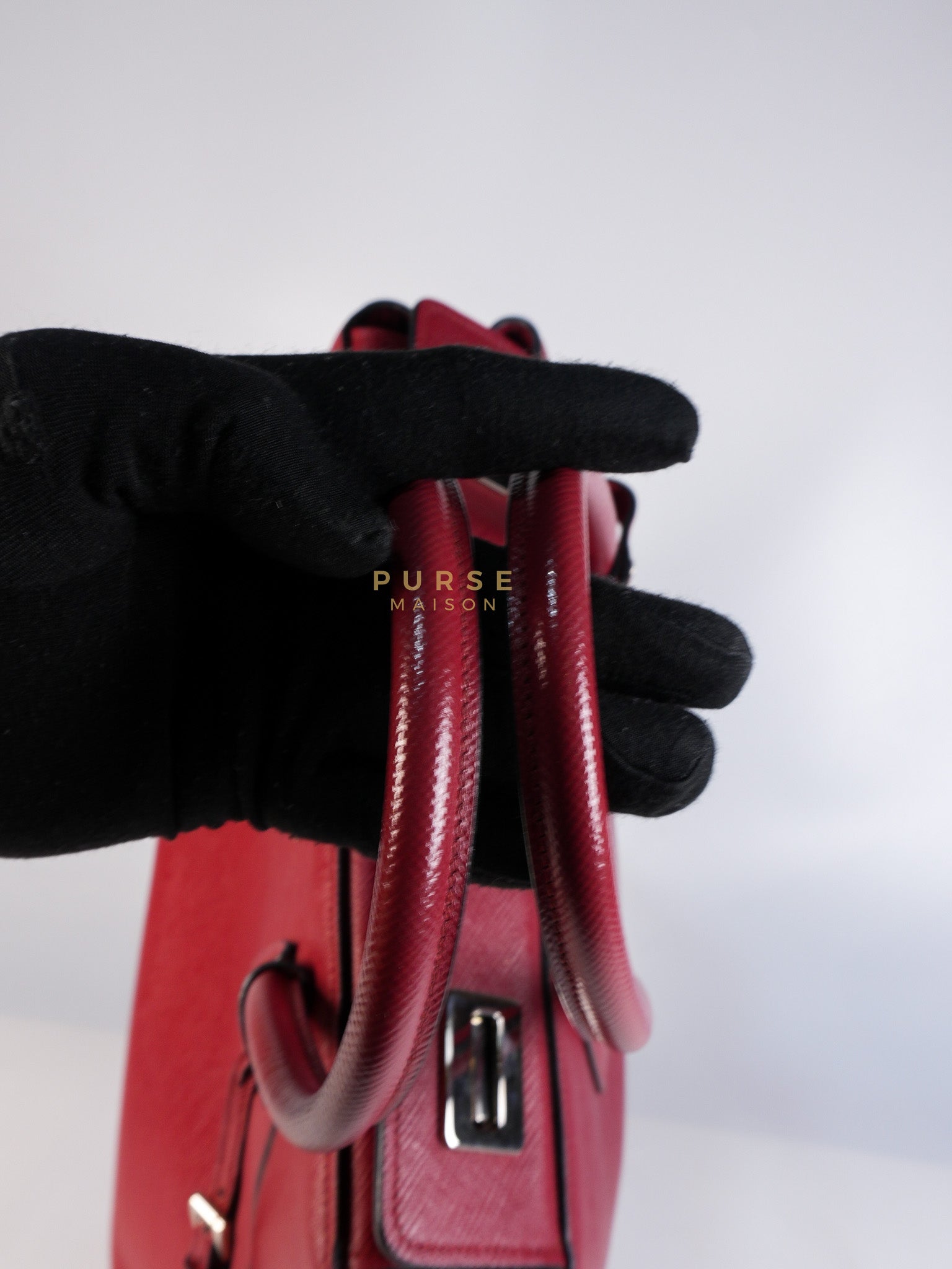 Saffiano Cuir Double Bag Large in Red Silver Hardware | Purse Maison Luxury Bags Shop