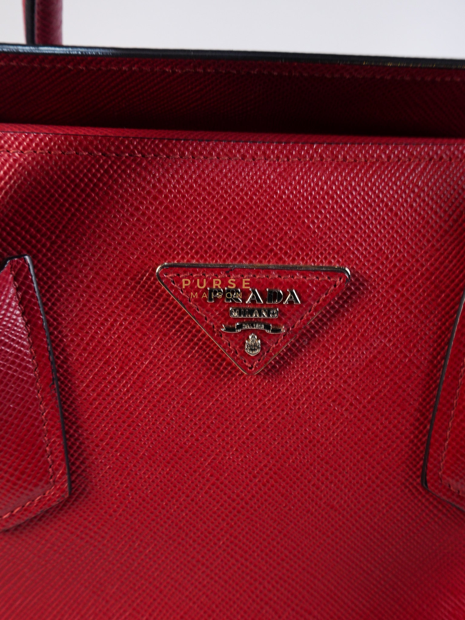 Saffiano Cuir Double Bag Large in Red Silver Hardware | Purse Maison Luxury Bags Shop