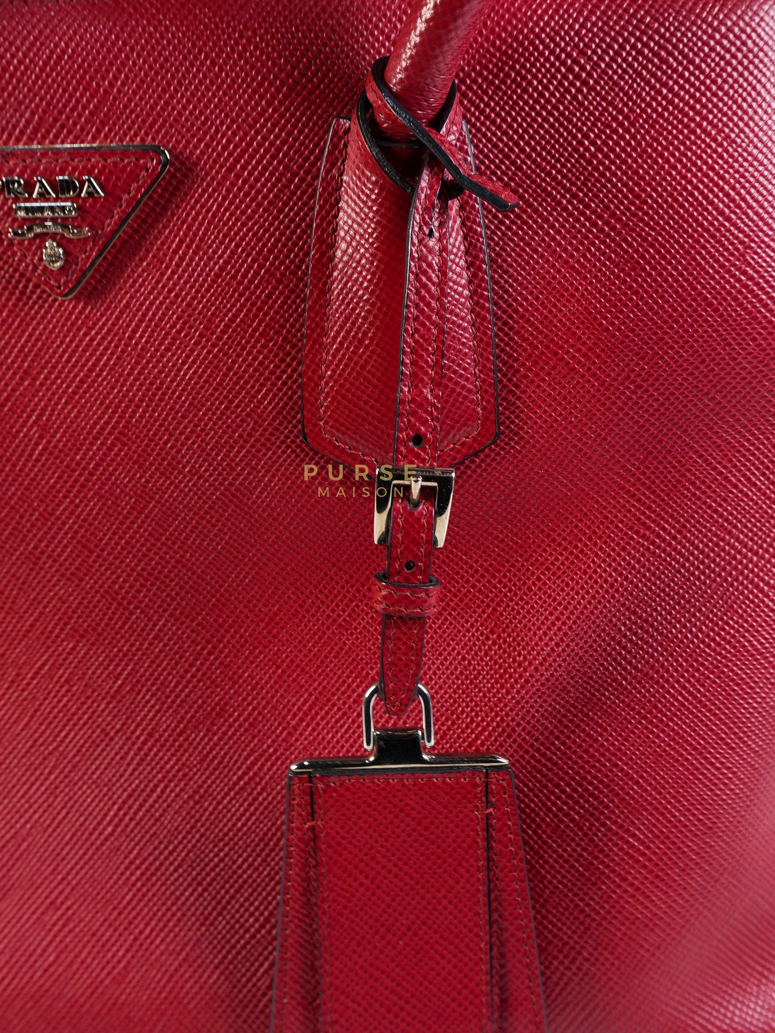 Saffiano Cuir Double Bag Large in Red Silver Hardware | Purse Maison Luxury Bags Shop