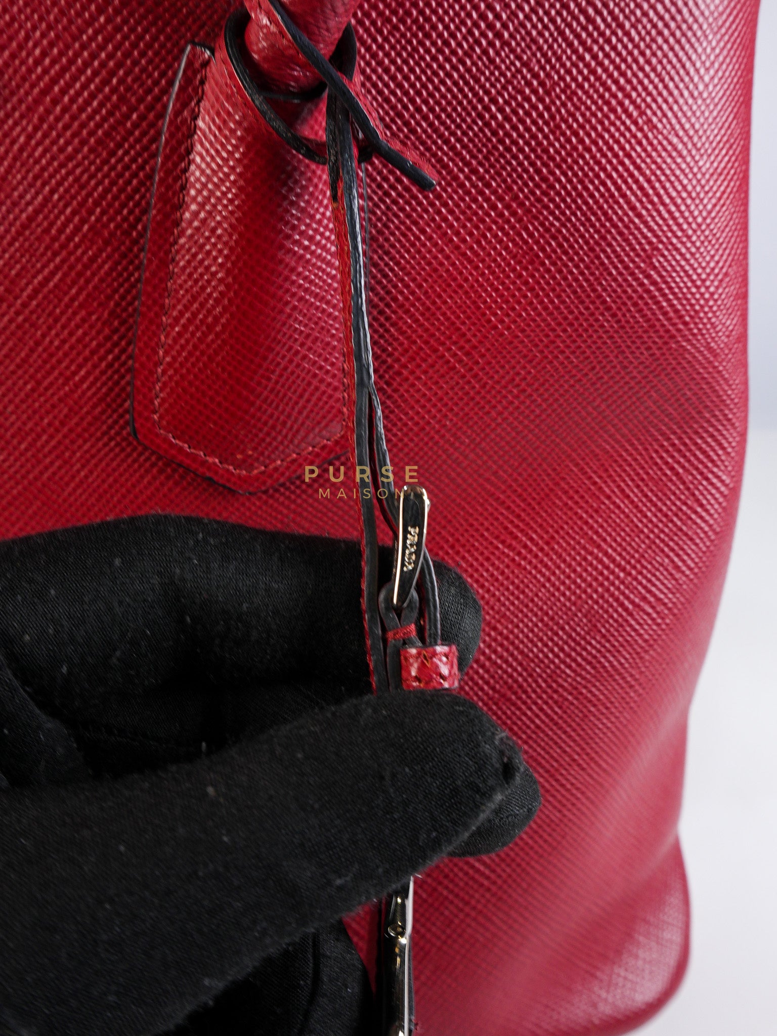 Saffiano Cuir Double Bag Large in Red Silver Hardware | Purse Maison Luxury Bags Shop