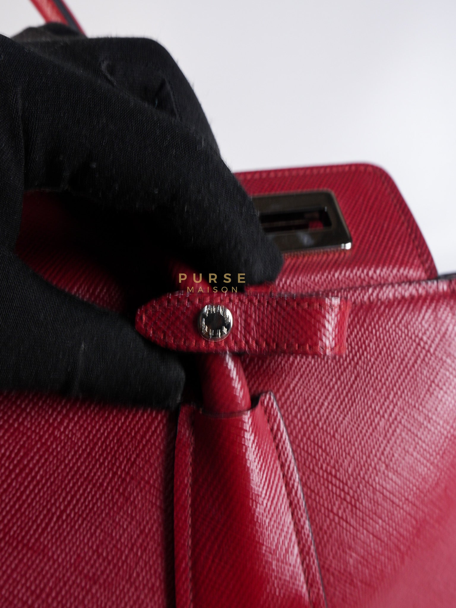Saffiano Cuir Double Bag Large in Red Silver Hardware | Purse Maison Luxury Bags Shop